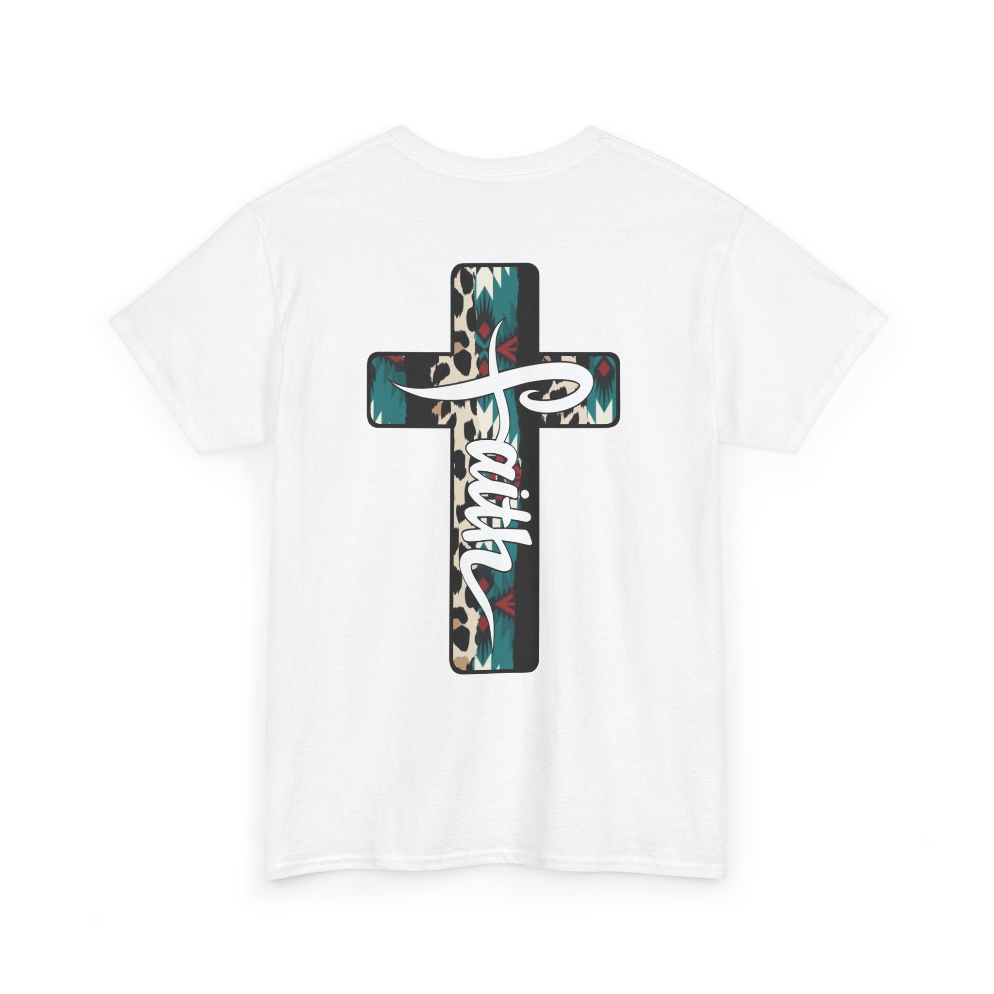 Faith Cross T‑Shirt — Leopard Teal Graphic Christian Tee