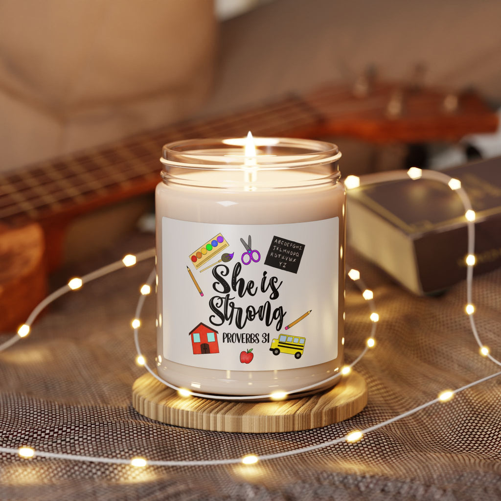 She is Strong Bible Verse Teacher Scented Soy Candle, 9oz