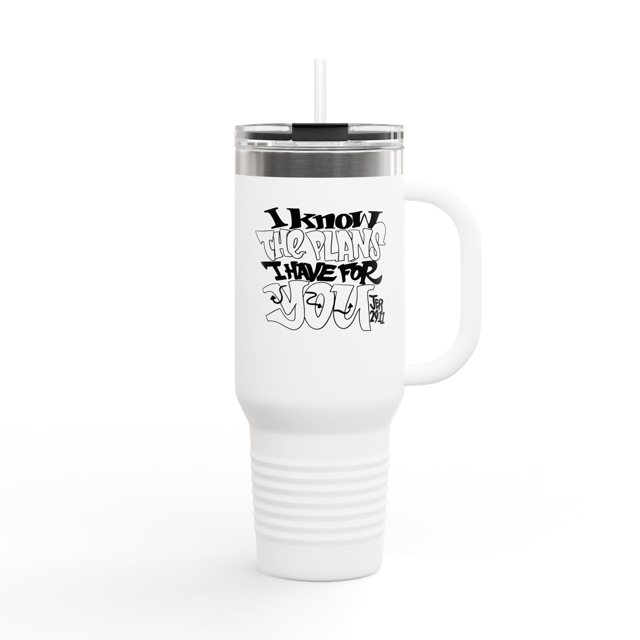 40oz Insulated Travel Mug – "I Know the Plans I Have for You" Jeremiah 29:11 Tumbler
