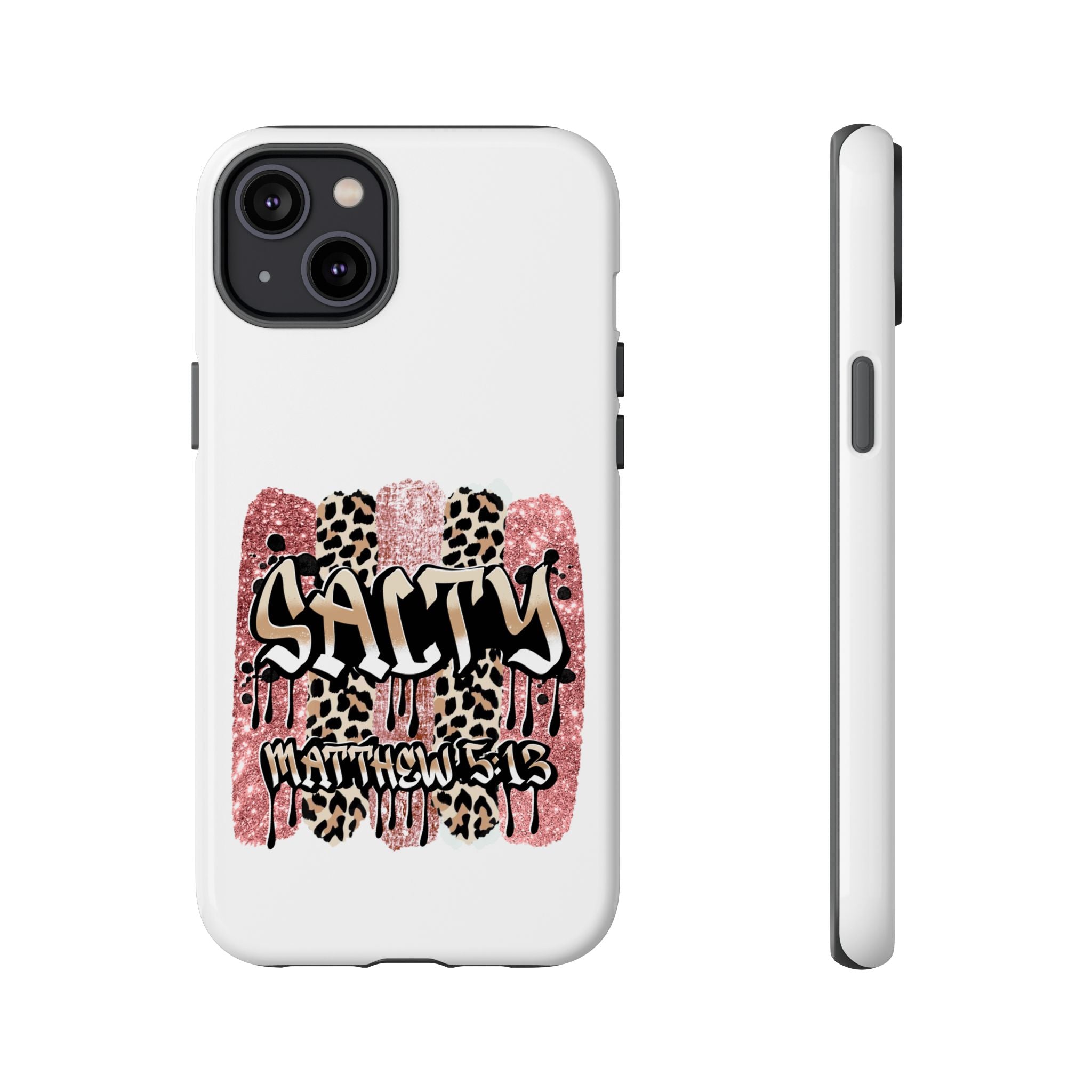 Salty Matthew 5:13 Scripture Leopard Pink Glitter Tough Case — Matthew 5:13 Scripture Phone Cover