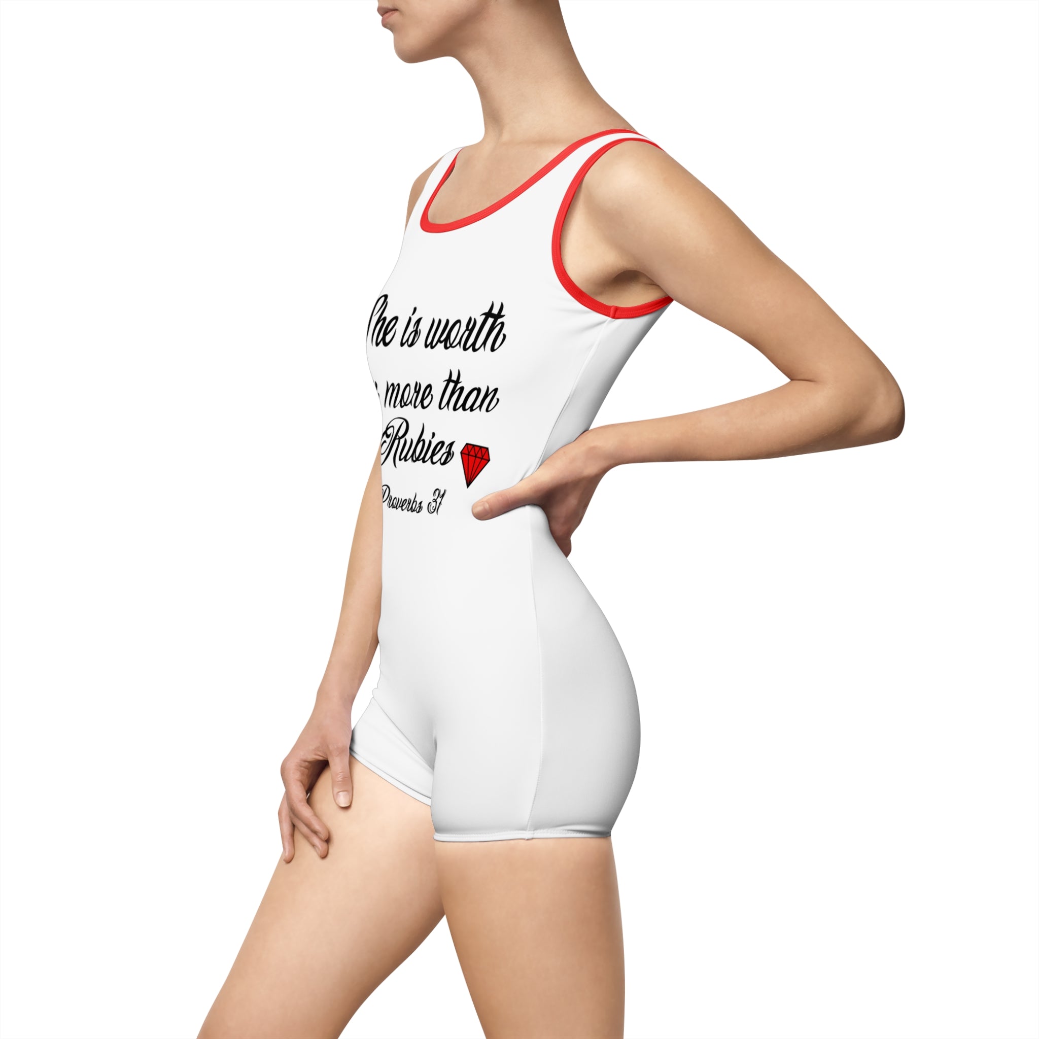 Vintage-Inspired Women's Swimsuit — "She is worth far more than Rubies" Proverbs 31 Scripture Design