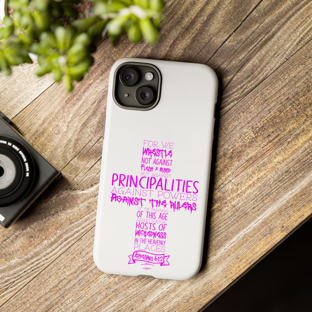 Armor of God Christian Cross Phone Case — Ephesians 6:12 Pink Typography Tough Case