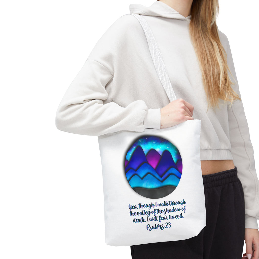 Psalm 23 Mountain Tote Bag — Inspirational Christian Scripture Tote