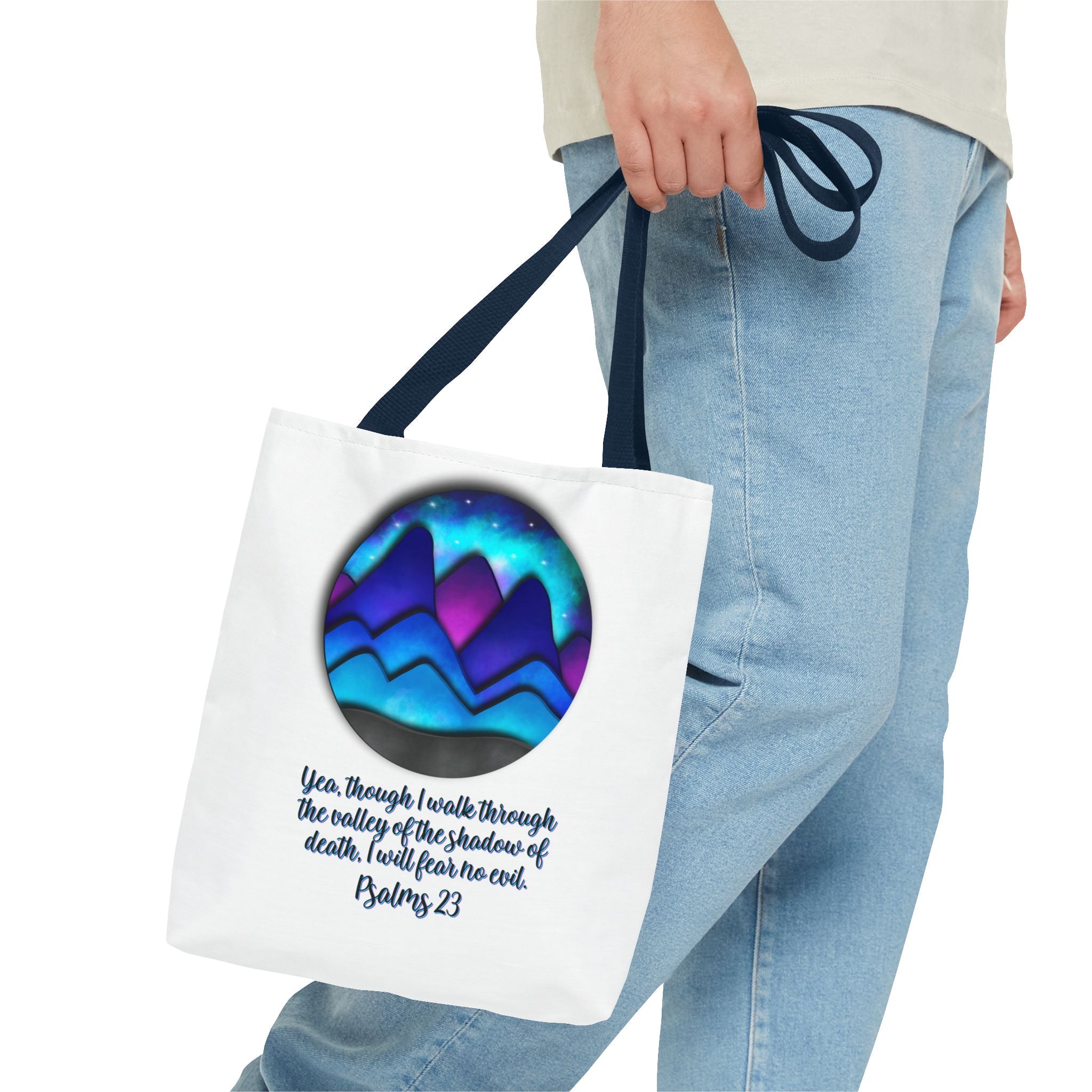 Psalm 23 Mountain Tote Bag — Inspirational Christian Scripture Tote