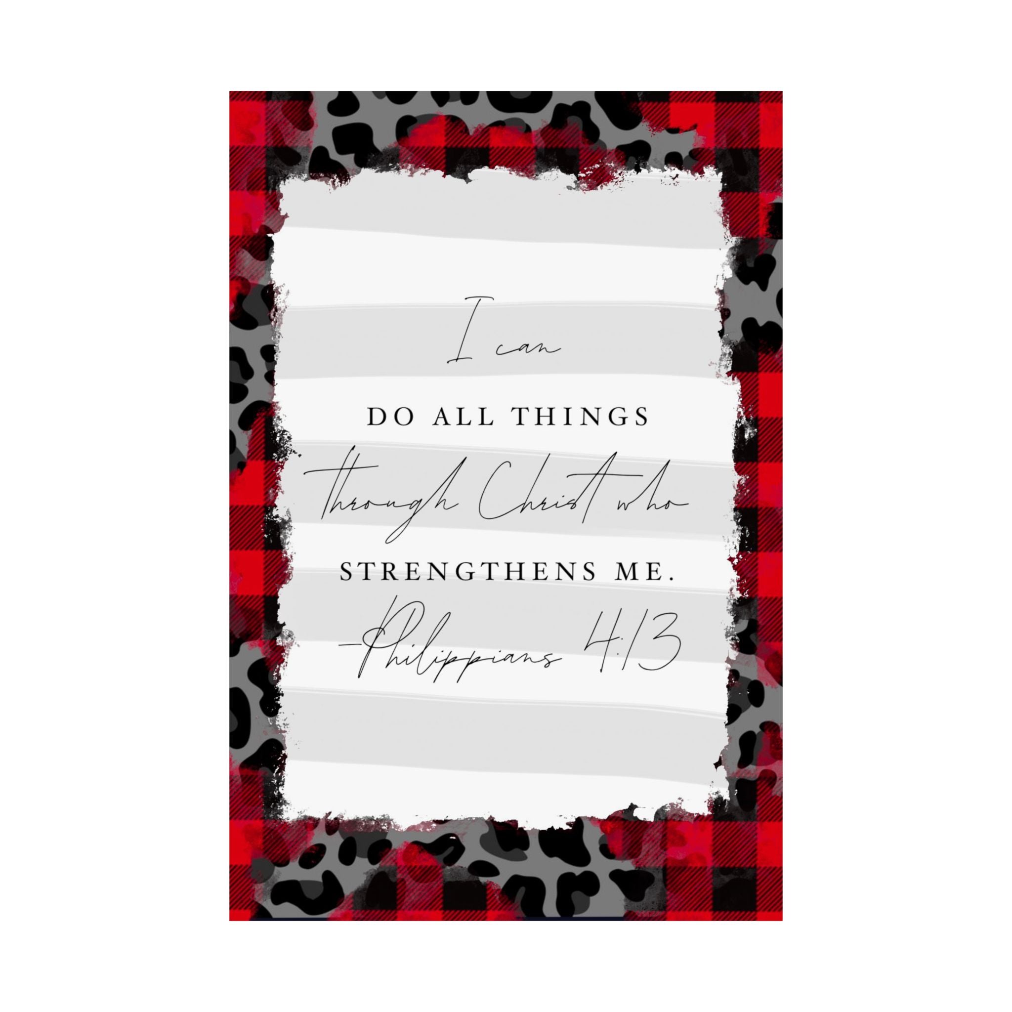 Inspirational Poster - "I can do all things through Christ" Plaid & Leopard Matte Vertical Print