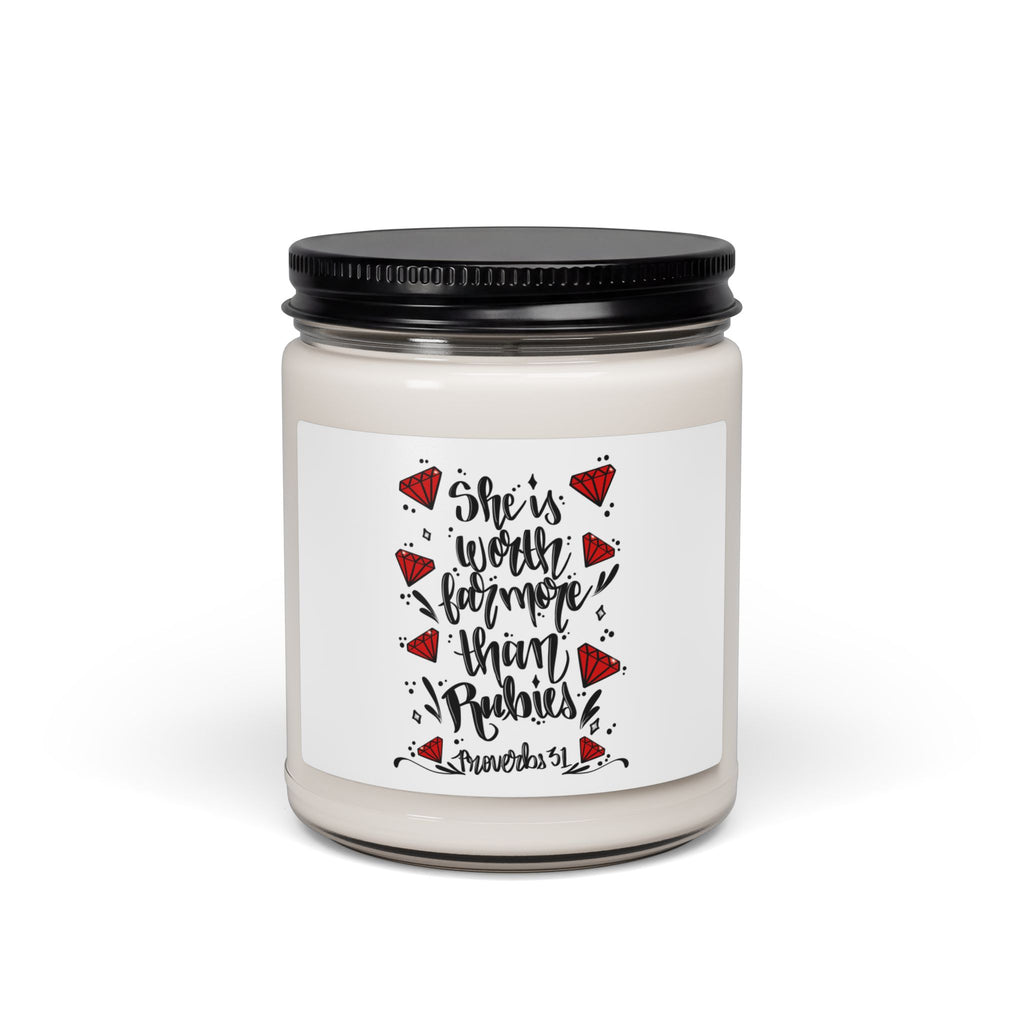 Soy Candle — "She Is Worth Far More Than Rubies" Inspirational 9oz Scented Jar