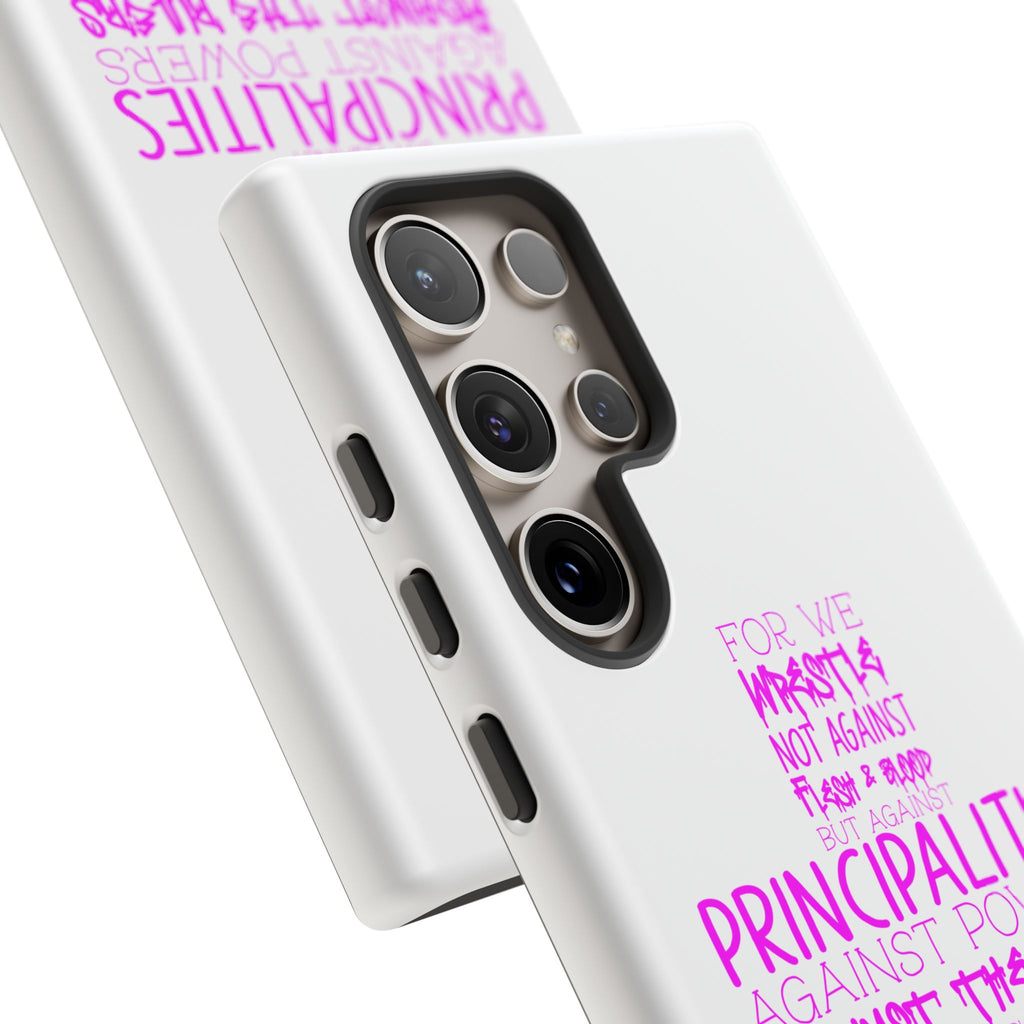 Armor of God Christian Cross Phone Case — Ephesians 6:12 Pink Typography Tough Case