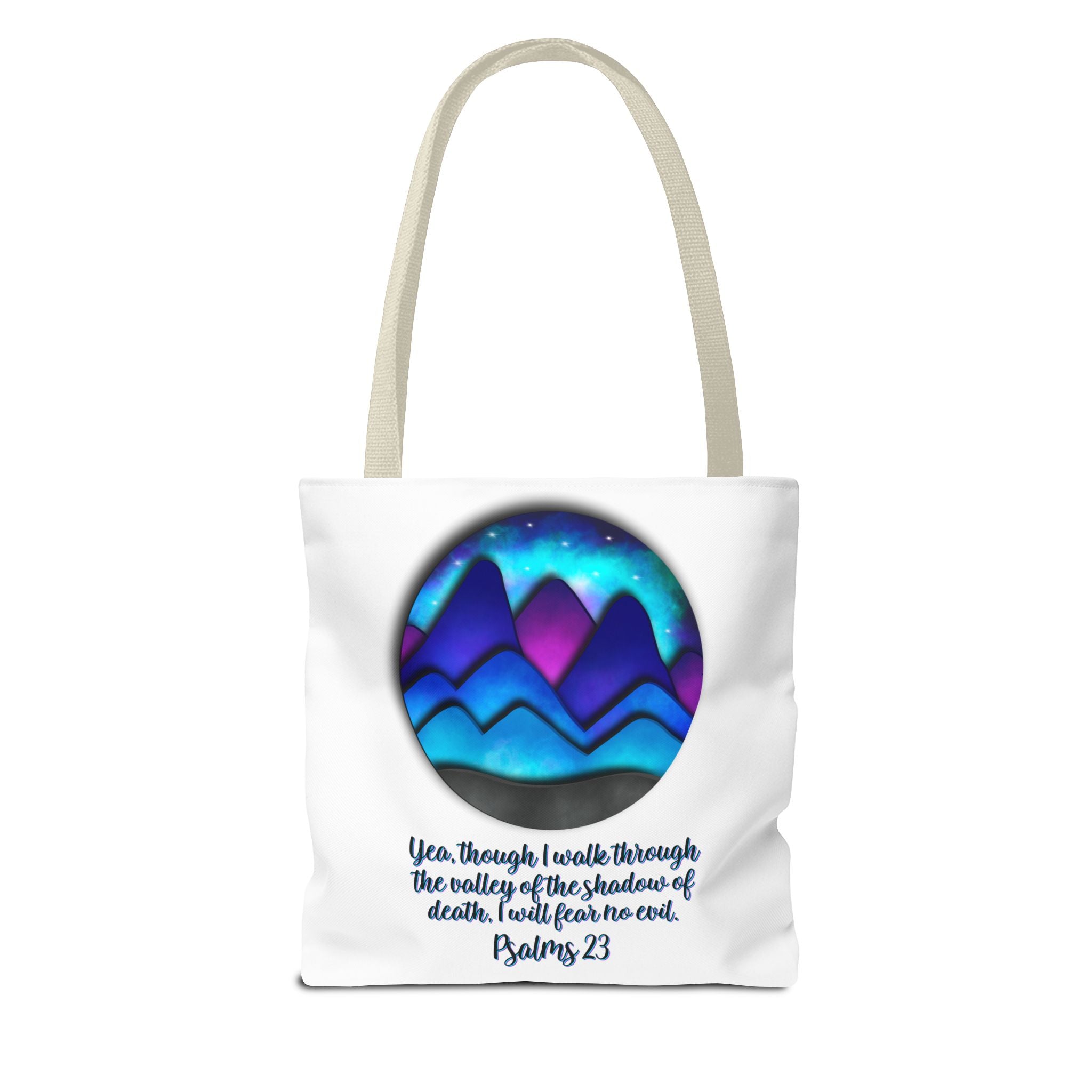 Psalm 23 Mountain Tote Bag — Inspirational Christian Scripture Tote
