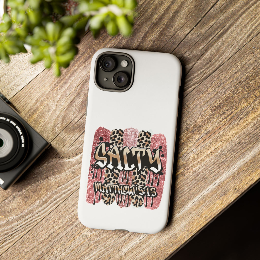 Salty Matthew 5:13 Scripture Leopard Pink Glitter Tough Case — Matthew 5:13 Scripture Phone Cover