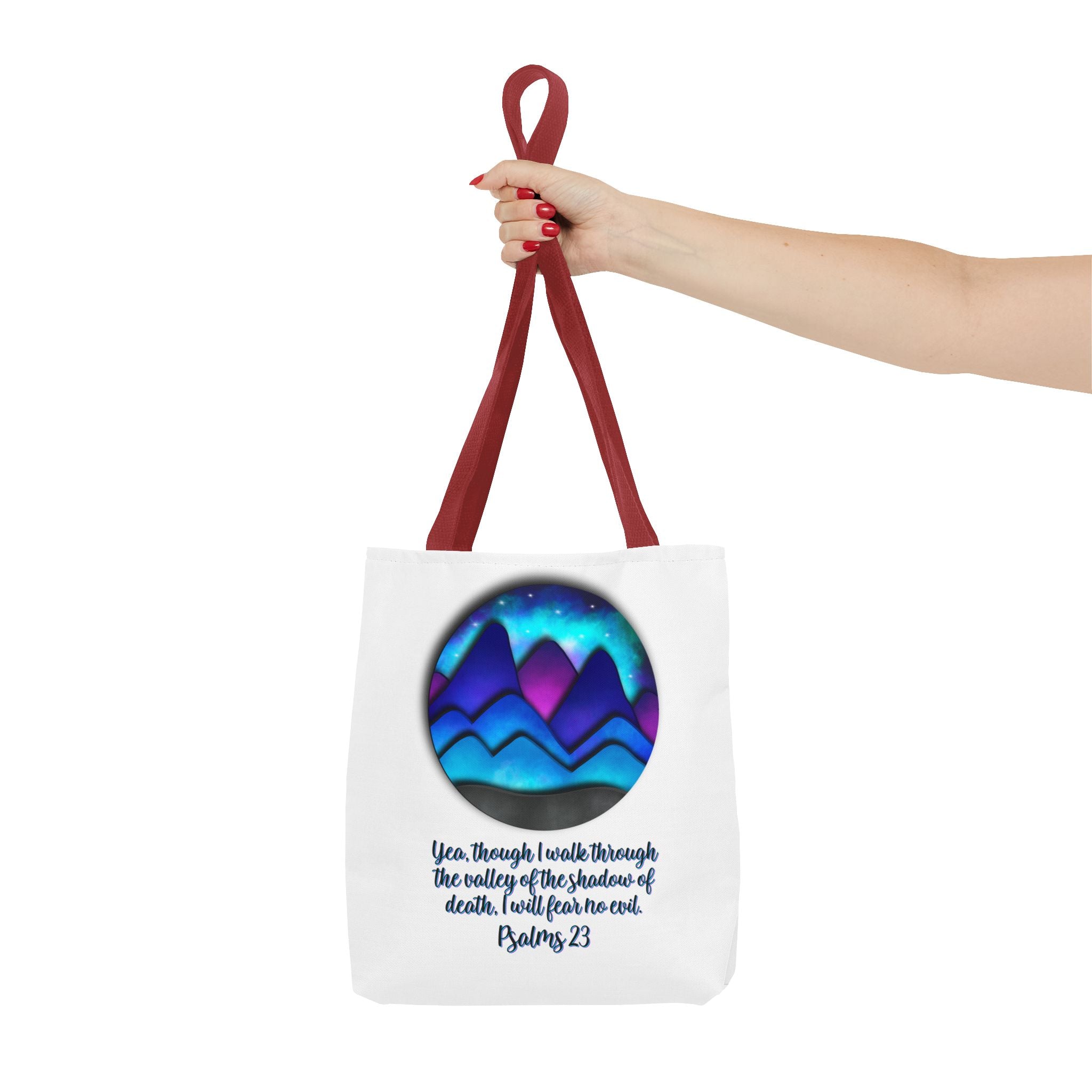 Psalm 23 Mountain Tote Bag — Inspirational Christian Scripture Tote