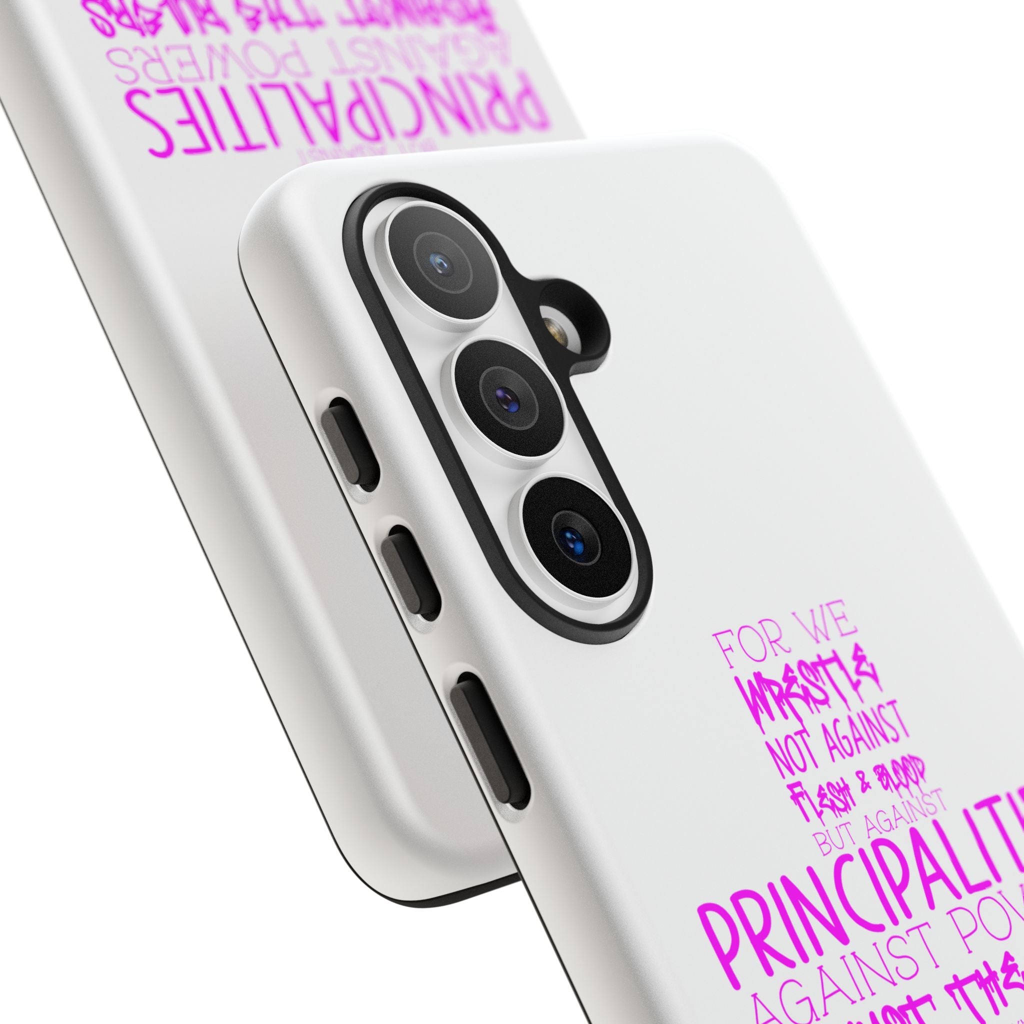 Armor of God Christian Cross Phone Case — Ephesians 6:12 Pink Typography Tough Case
