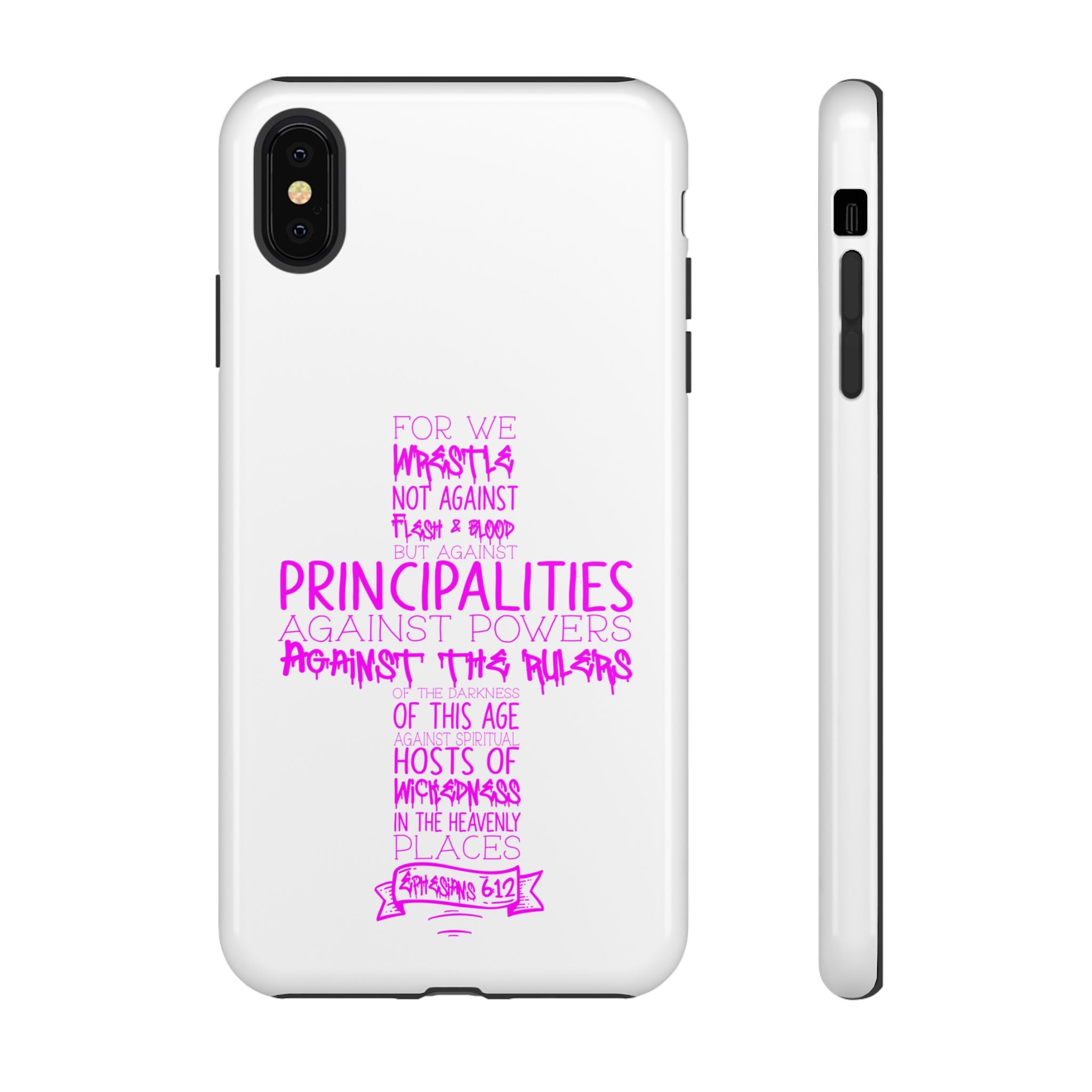 Armor of God Christian Cross Phone Case — Ephesians 6:12 Pink Typography Tough Case