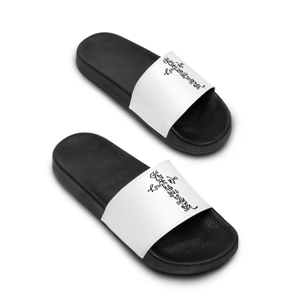 Men's White Slide Sandals John 3:16 Bible Script Design – Casual Pool & Beach Slides