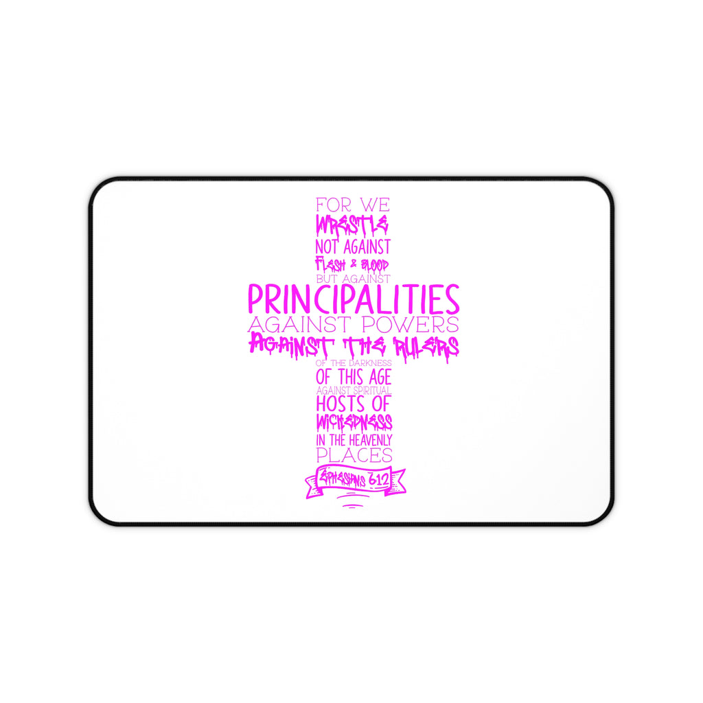 Christian Cross Desk Mat with Ephesians 6 Armor of God Scripture — Pink Typography Mouse Pad