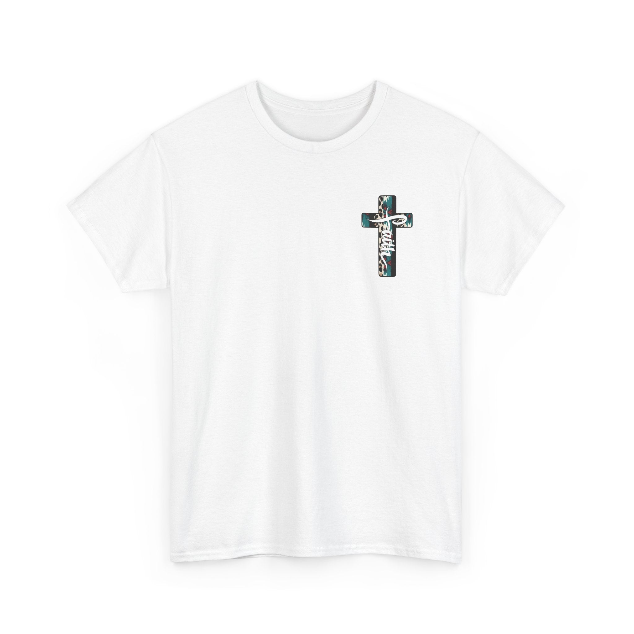 Faith Cross T‑Shirt — Leopard Teal Graphic Christian Tee