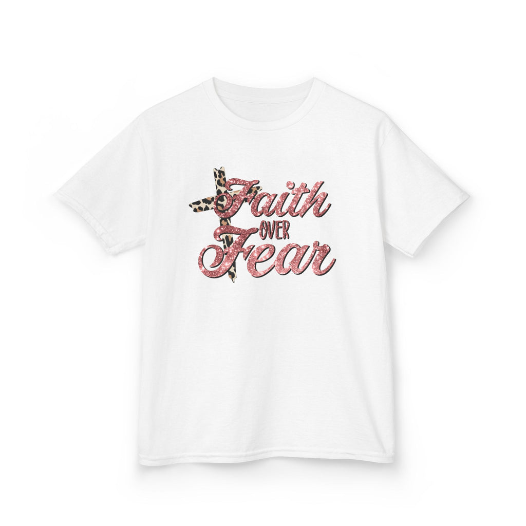 Kids T‑Shirt — "Faith Over Fear" Floral Cross Graphic