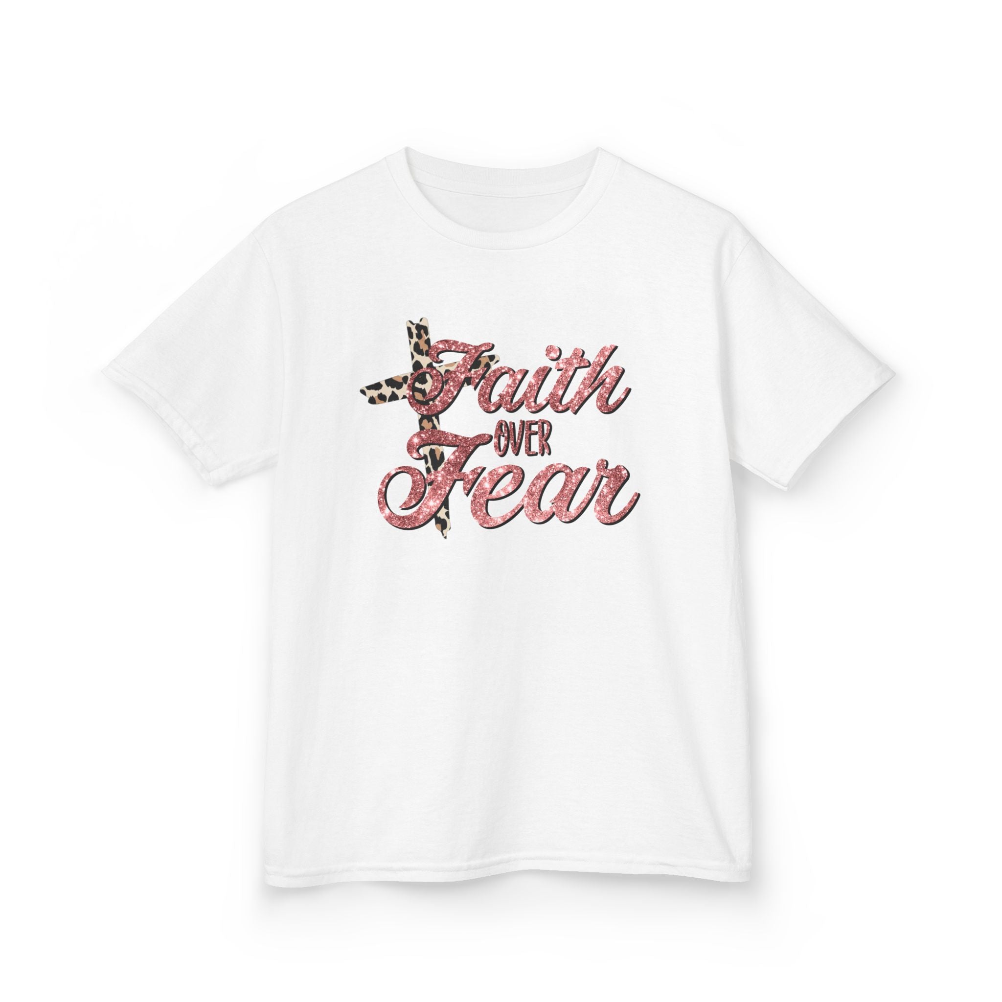 Kids T‑Shirt — "Faith Over Fear" Floral Cross Graphic
