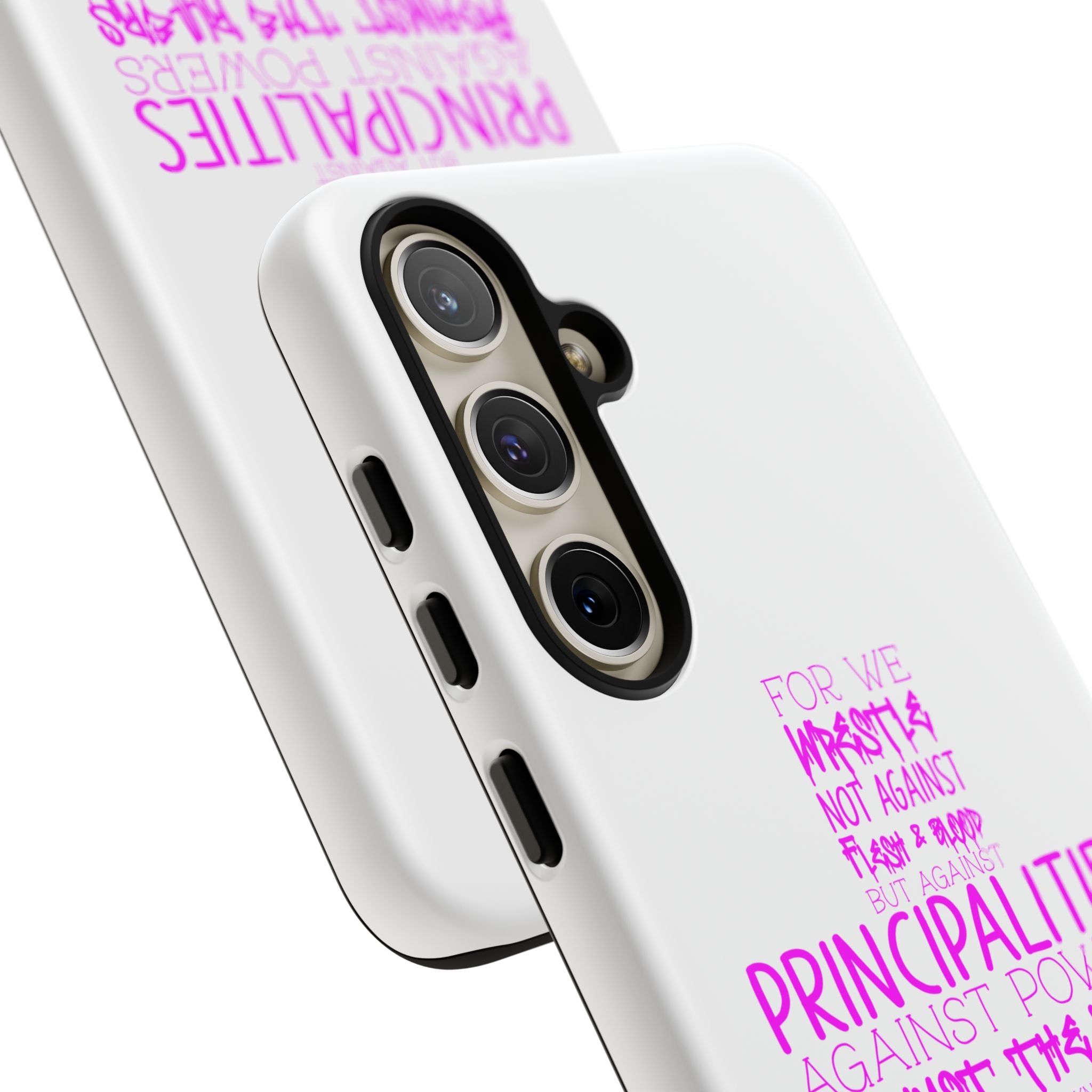 Armor of God Christian Cross Phone Case — Ephesians 6:12 Pink Typography Tough Case
