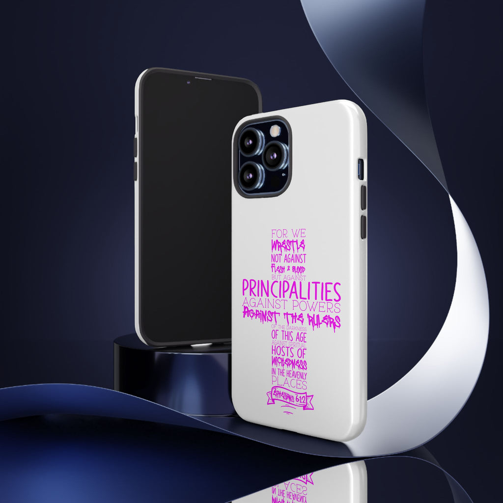 Armor of God Christian Cross Phone Case — Ephesians 6:12 Pink Typography Tough Case