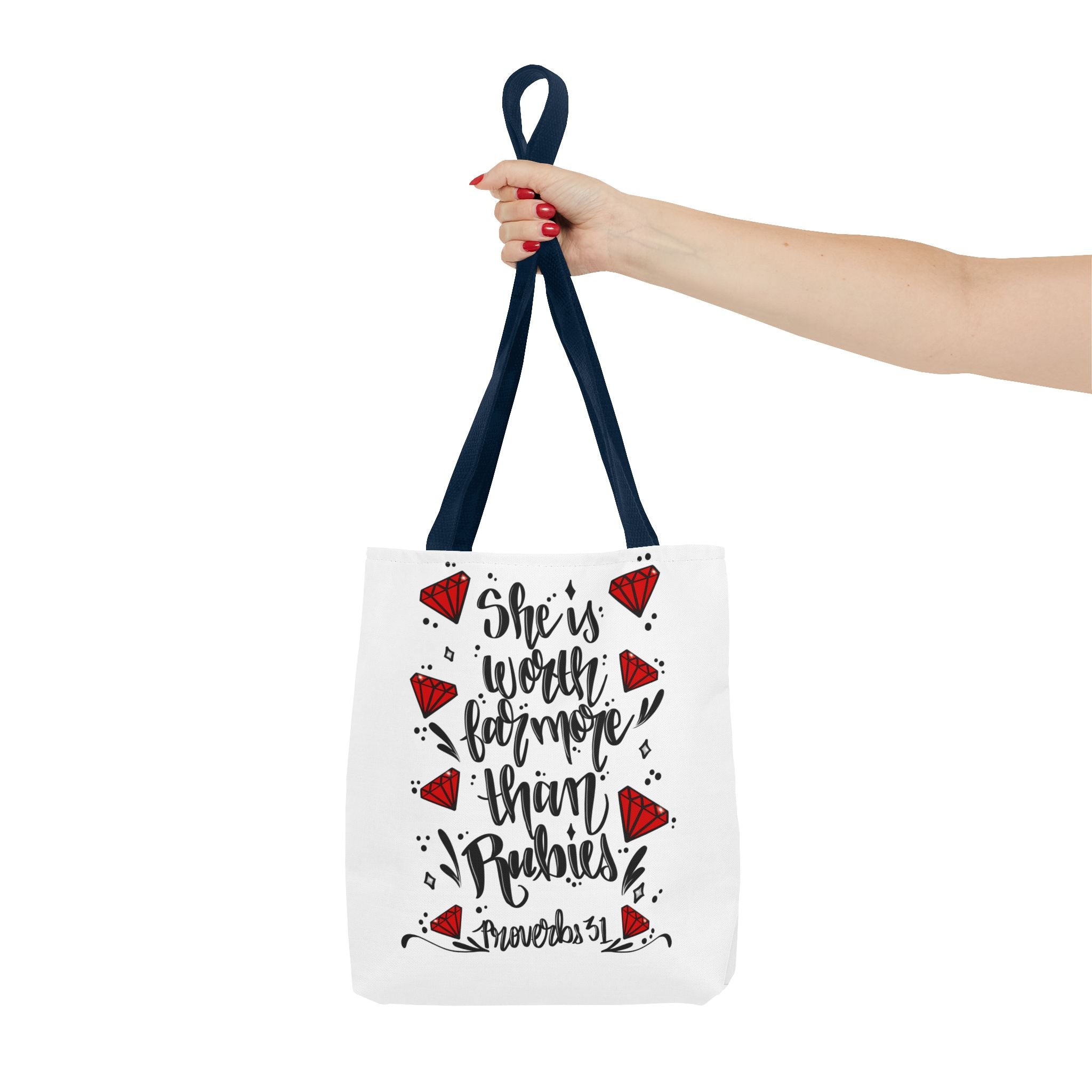 Tote Bag — "She’s Worth Far More Than Rubies" Inspirational Proverbs 31 Scripture Tote