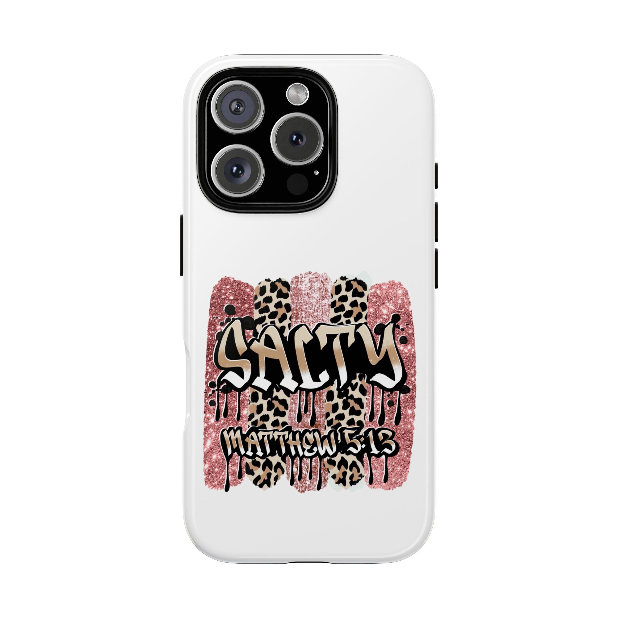 Salty Matthew 5:13 Scripture Leopard Pink Glitter Tough Case — Matthew 5:13 Scripture Phone Cover