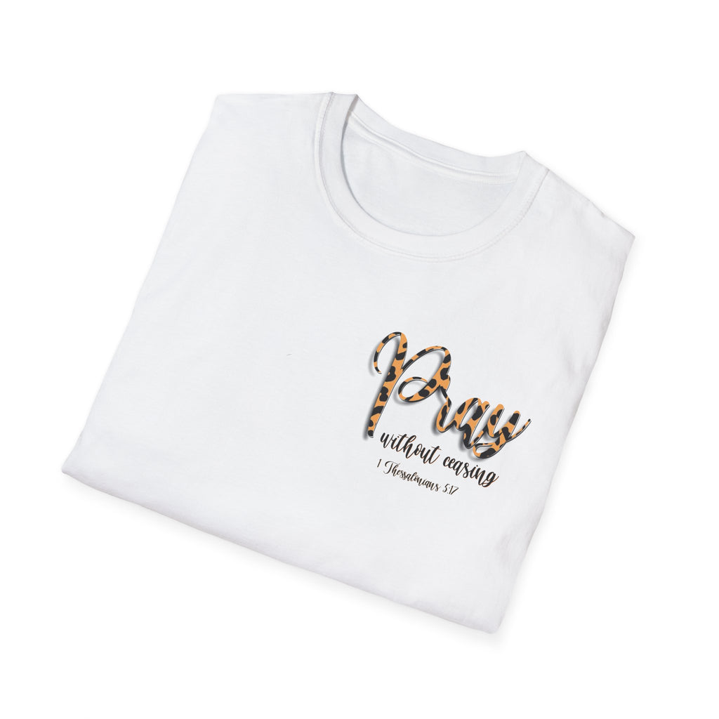 Pray Without Ceasing Leopard Print T-Shirt — Christian Faith Graphic Tee