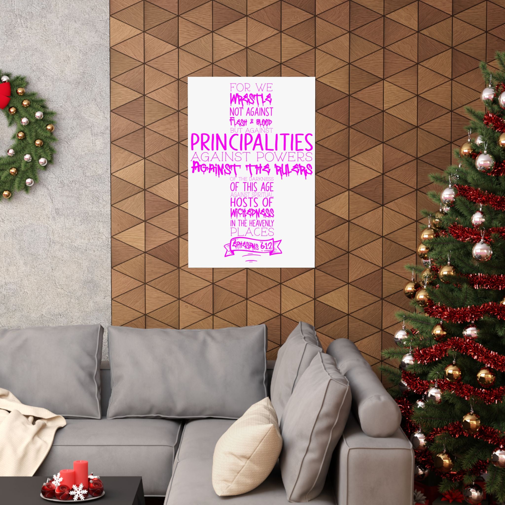 Ephesians 6 Armor of God Cross Poster — Pink Faith Typography Matte Vertical Poster