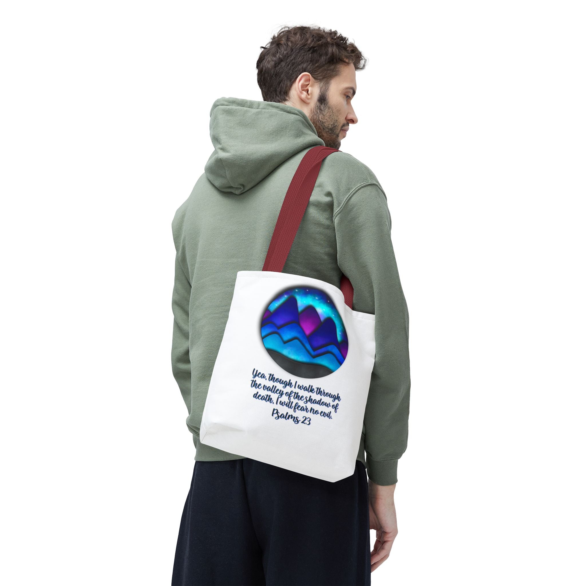 Psalm 23 Mountain Tote Bag — Inspirational Christian Scripture Tote