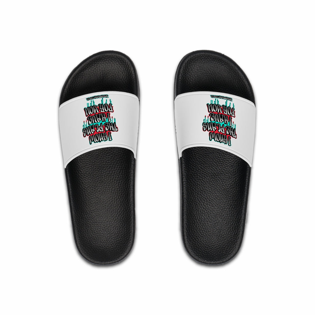 Slide Sandals — Jeremiah 29:11 Graffiti Bible Verse Pool Slides for Men