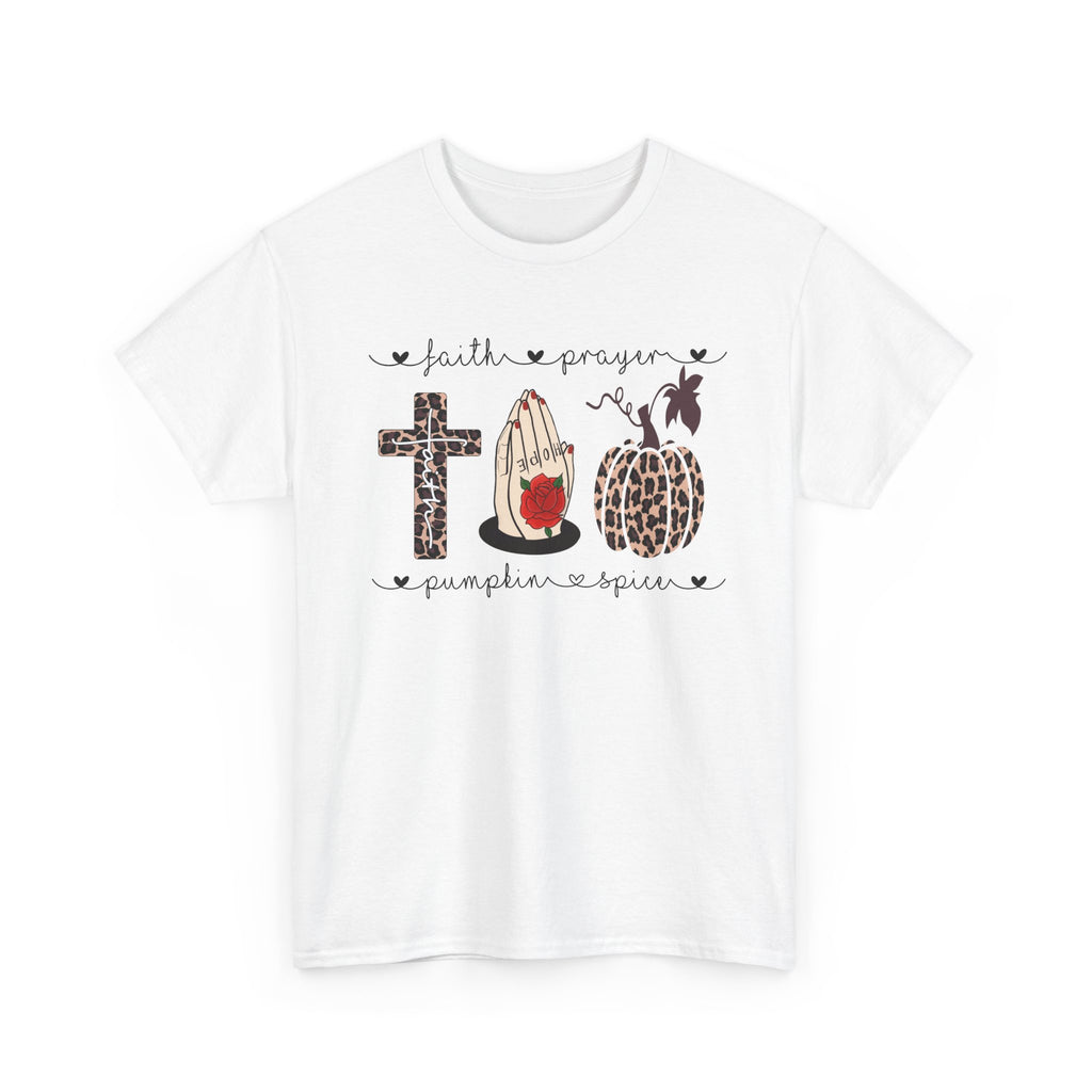 Faith, Prayer, Pumpkin Spice Tee — Christian Fall Graphic T-Shirt