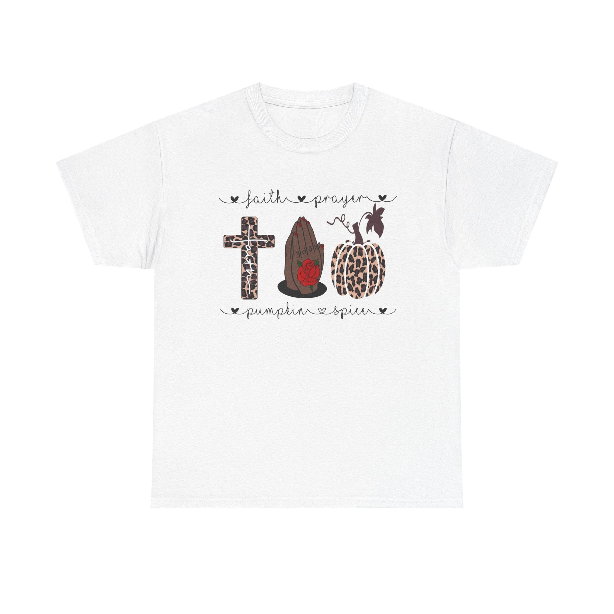 Faith Prayer Pumpkin & Prayer Hands Tee — Fall Christian Graphic T-Shirt