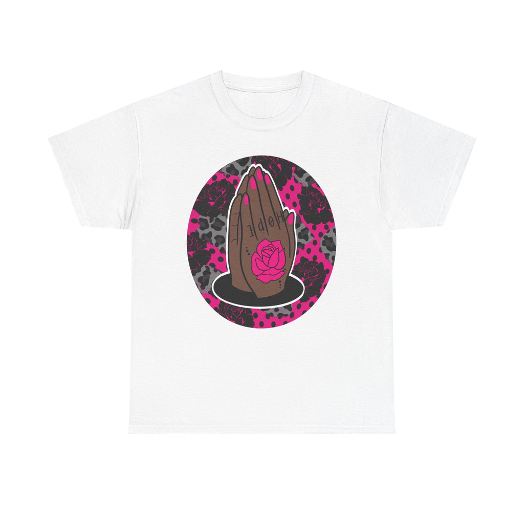 Praying Hands Pink Rose Graphic Tee