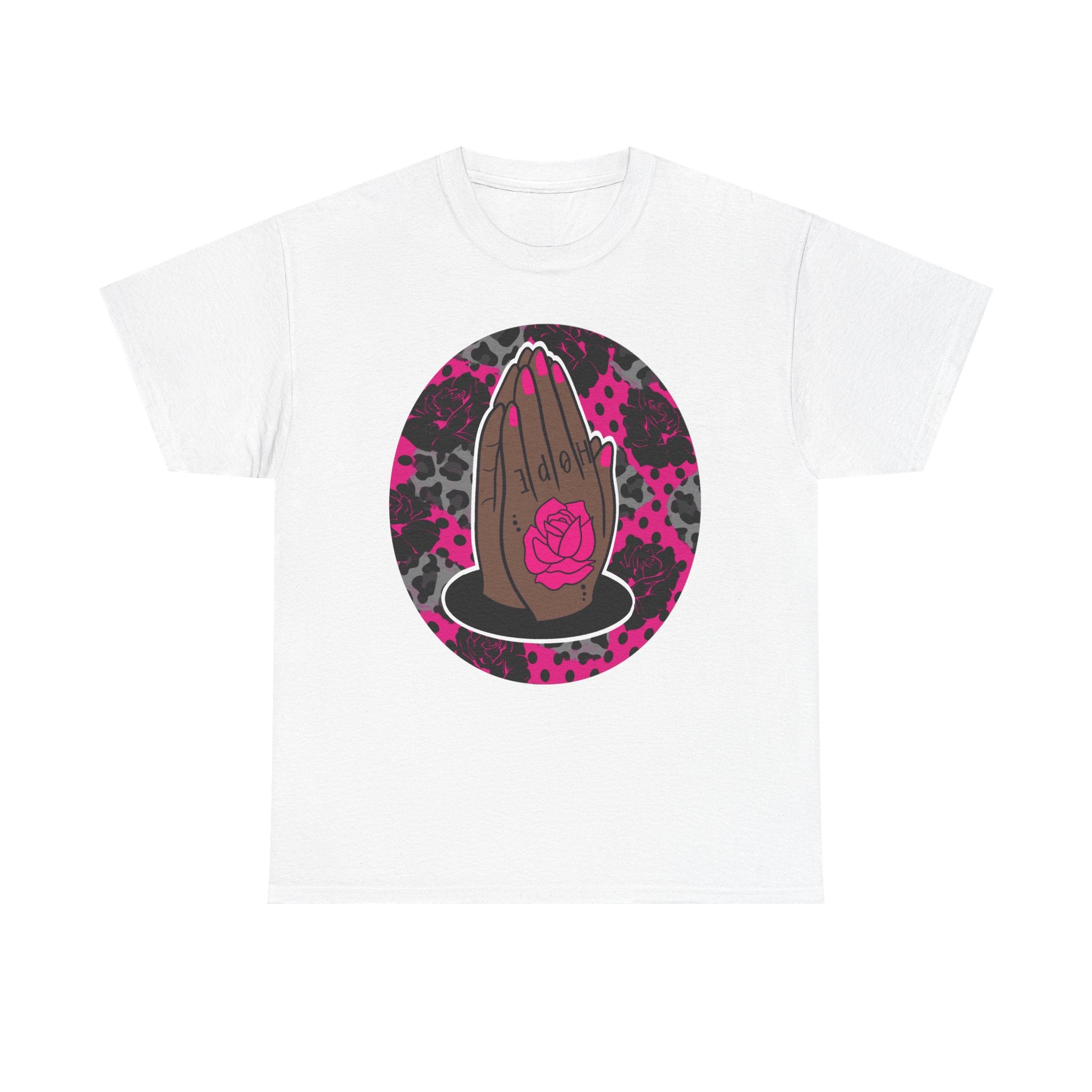 Praying Hands Pink Rose Graphic Tee