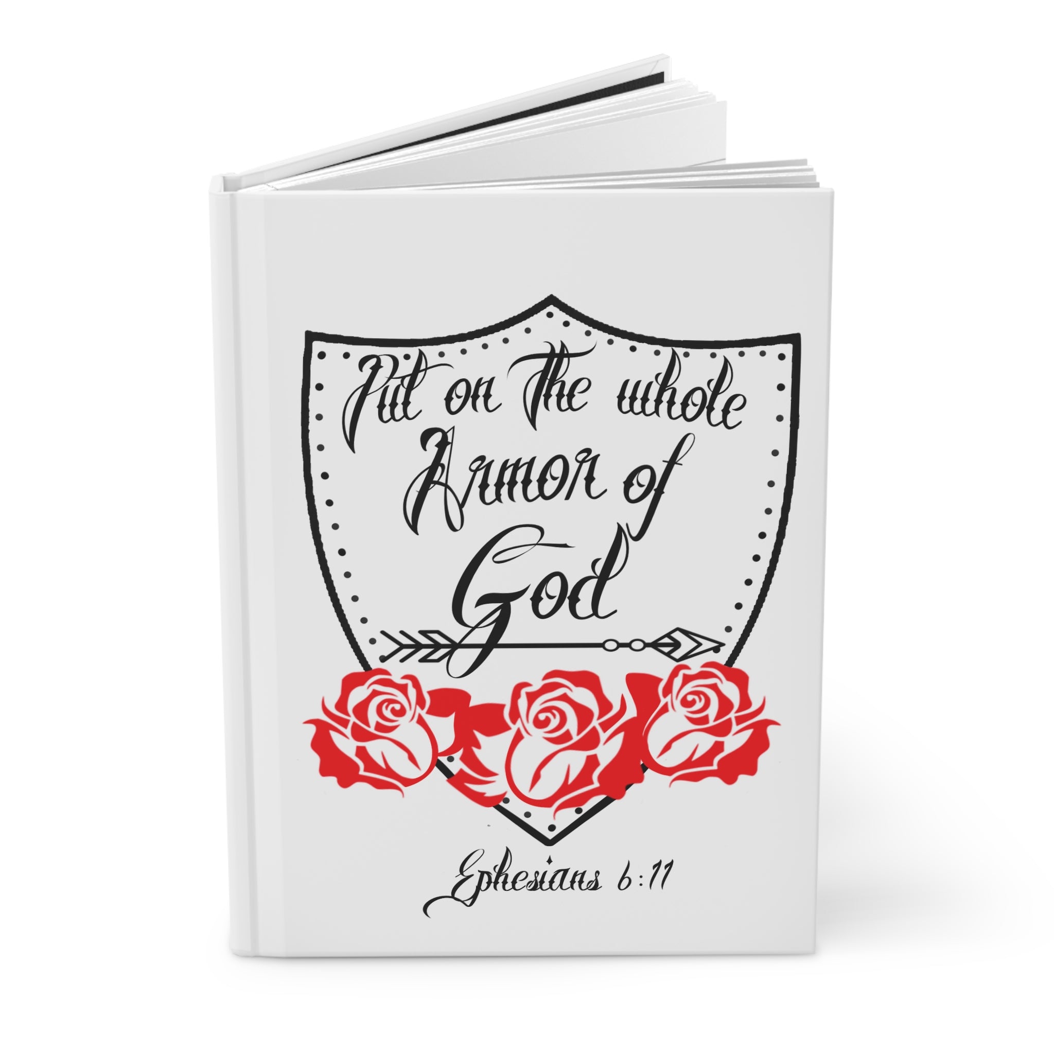Armor of God Hardcover Journal — Ephesians 6:11 Christian Faith Notebook with Rose Shield Design