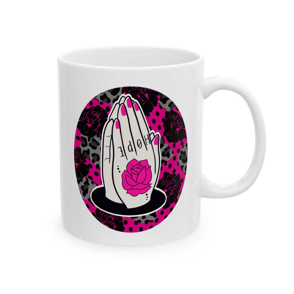 Pink & Black Leopard Hope Mug — Prayer Hands Coffee Cup (11oz, 15oz)
