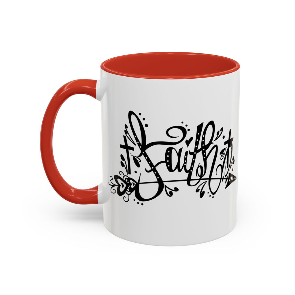 Faith Script Accent Coffee Mug – Black Handle & Rim, Inspirational Christian Gift