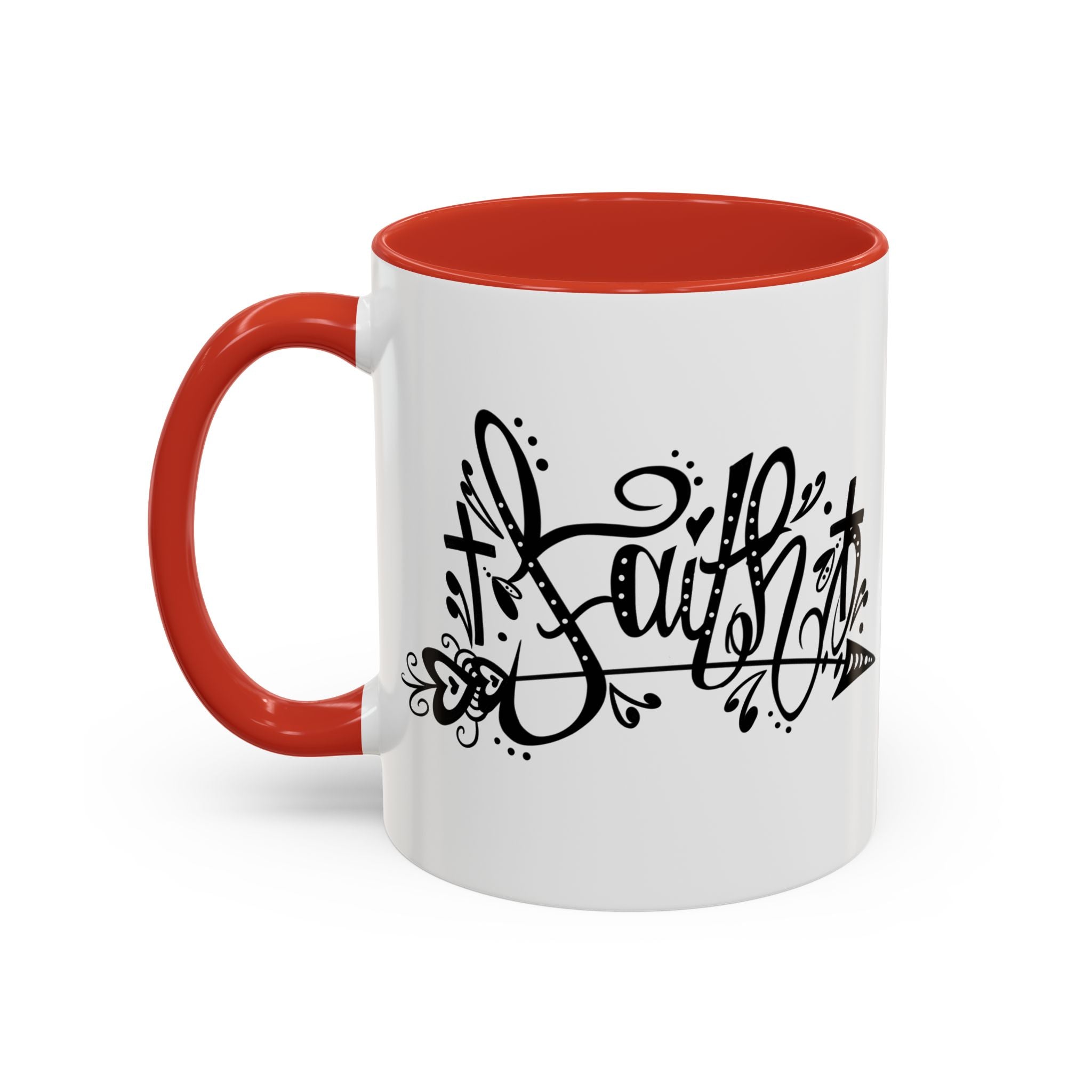 Faith Script Accent Coffee Mug – Black Handle & Rim, Inspirational Christian Gift