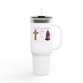 40oz Insulated Travel Mug – 'Breast Cancer Survivor' Cross & Pink Ribbon Design