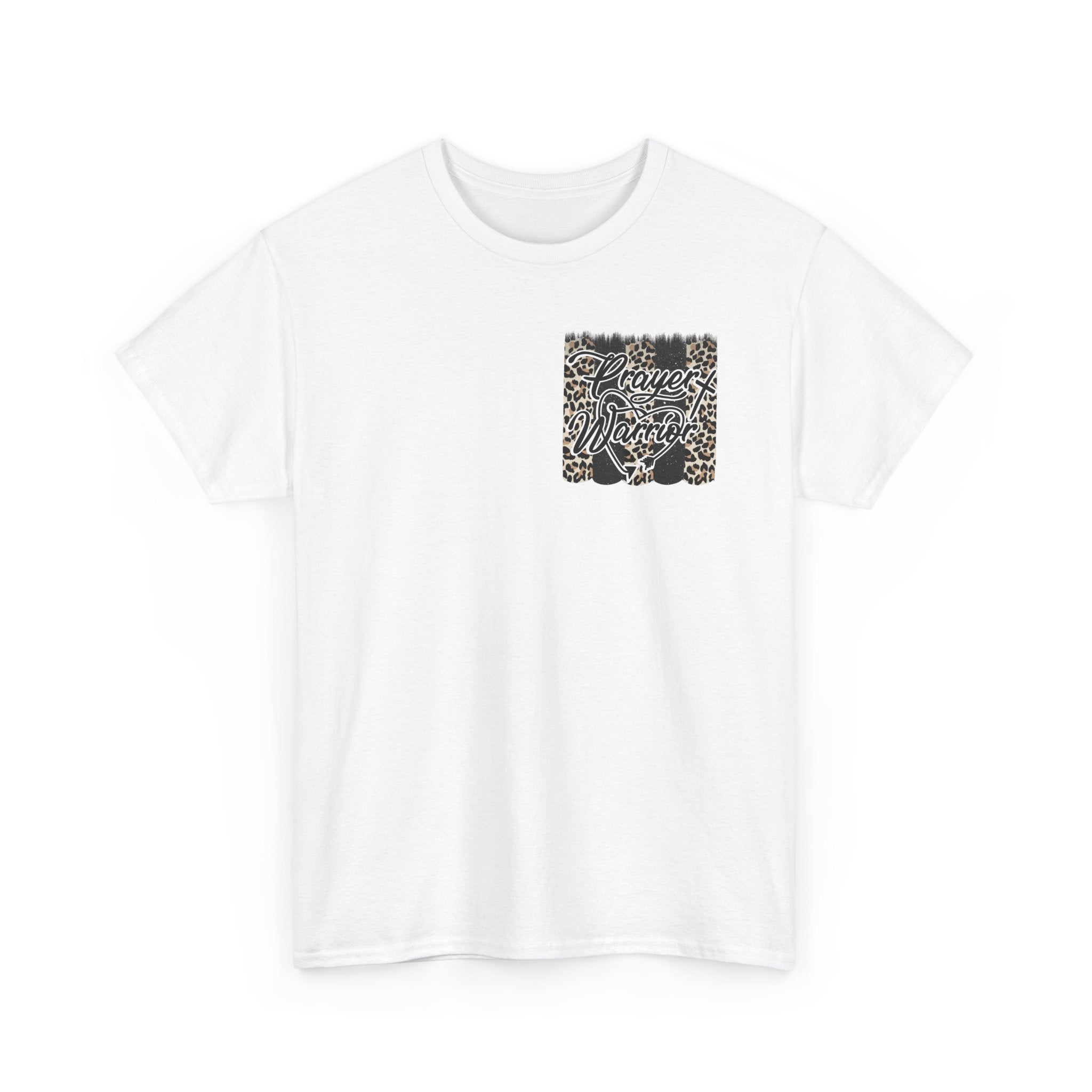 Prayer Warrior Tee — Leopard Cross Graphic Christian Shirt