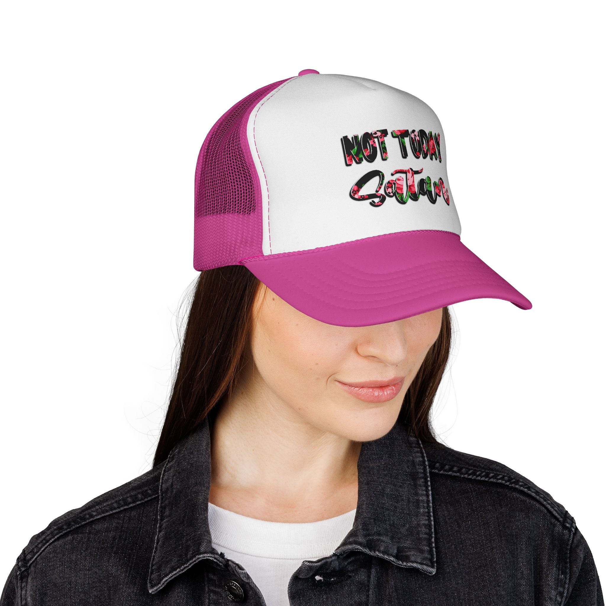 Not Today Satan Trucker Hat — Floral Mesh Cap for Sassy, Casual Wear