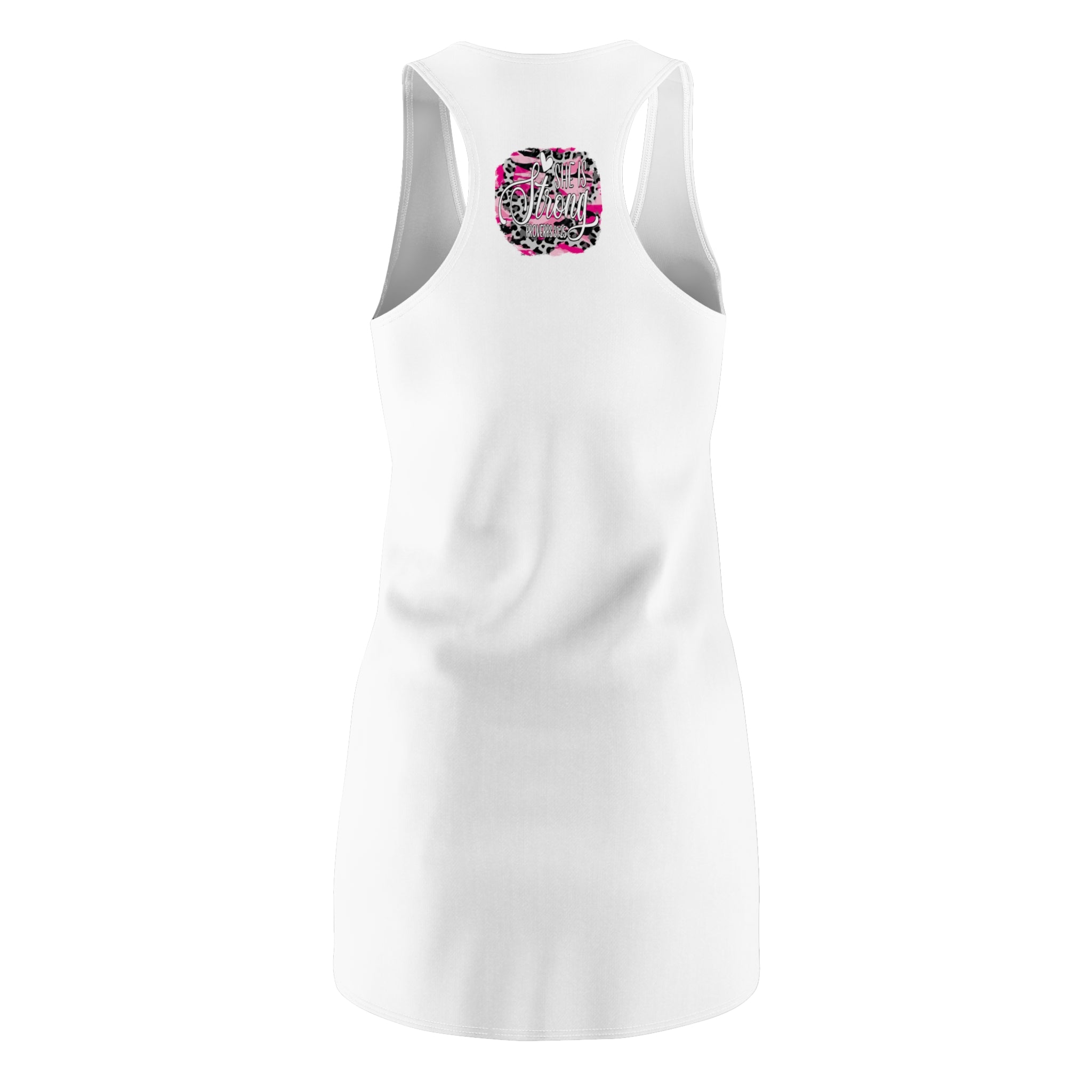 She Is Strong Racerback Dress – Pink Leopard Inspirational Dress (Proverbs 31:25)