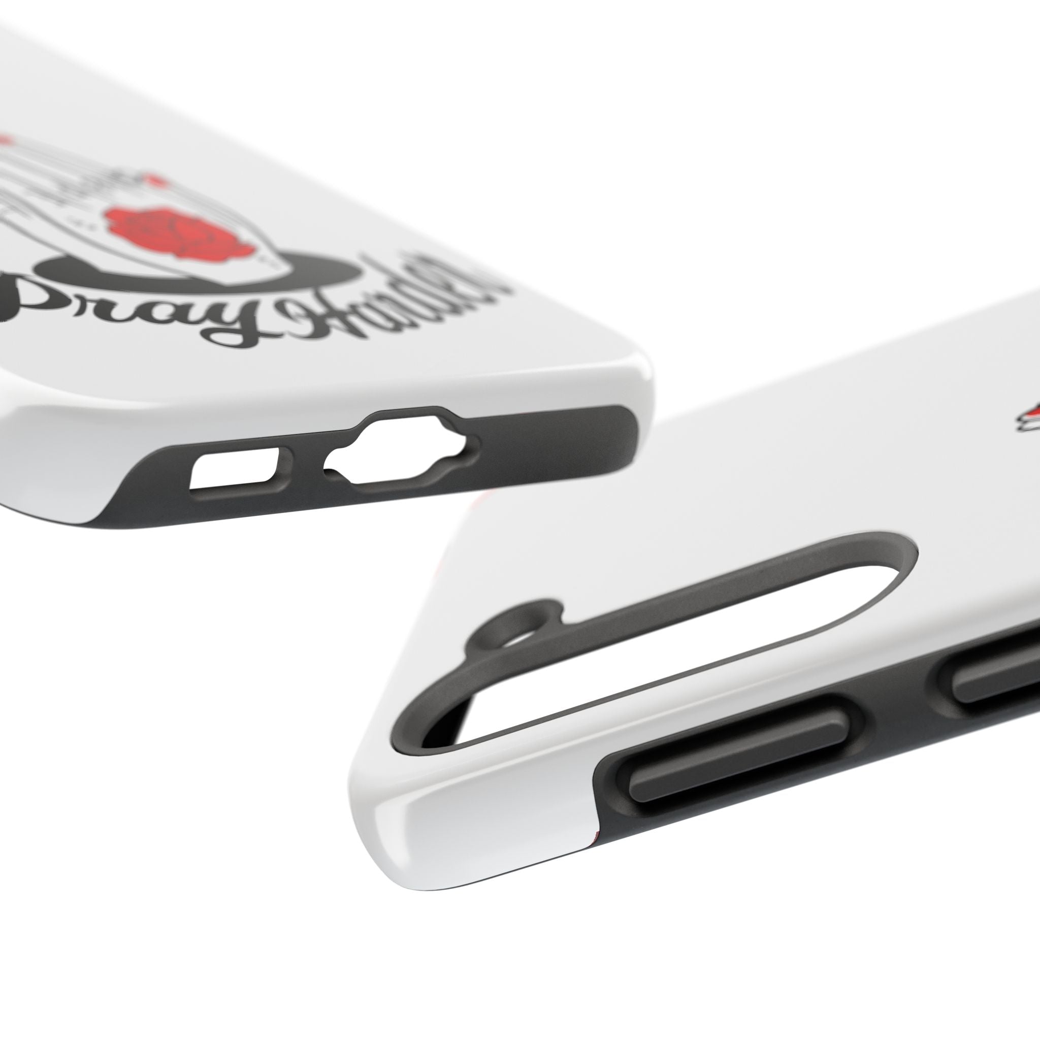 Pray Harder Phone Case — Tough Protective Phone Cover with Praying Hands & Rose Design