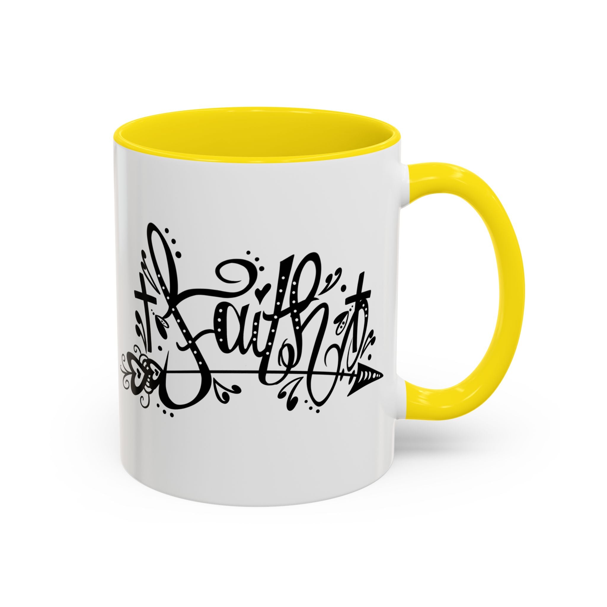 Faith Script Accent Coffee Mug – Black Handle & Rim, Inspirational Christian Gift