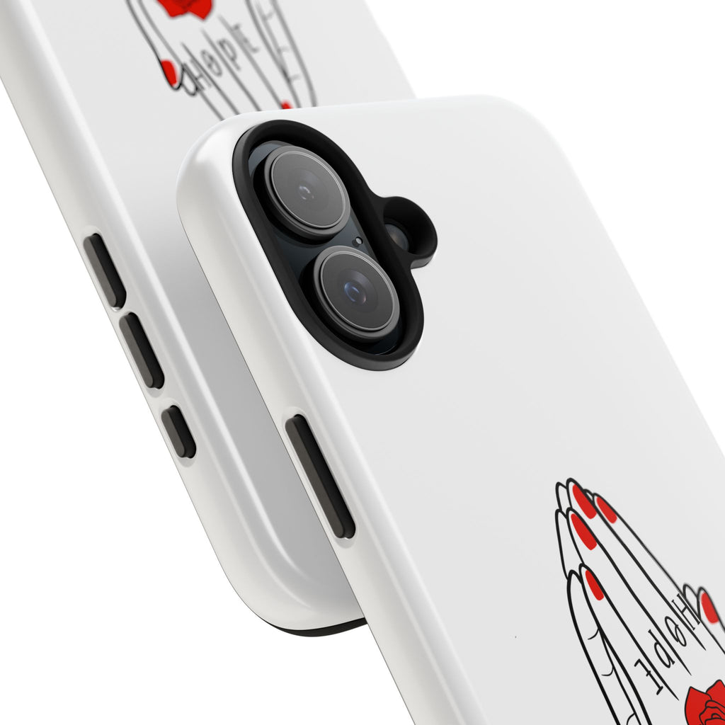 Pray Harder Phone Case — Tough Protective Phone Cover with Praying Hands & Rose Design