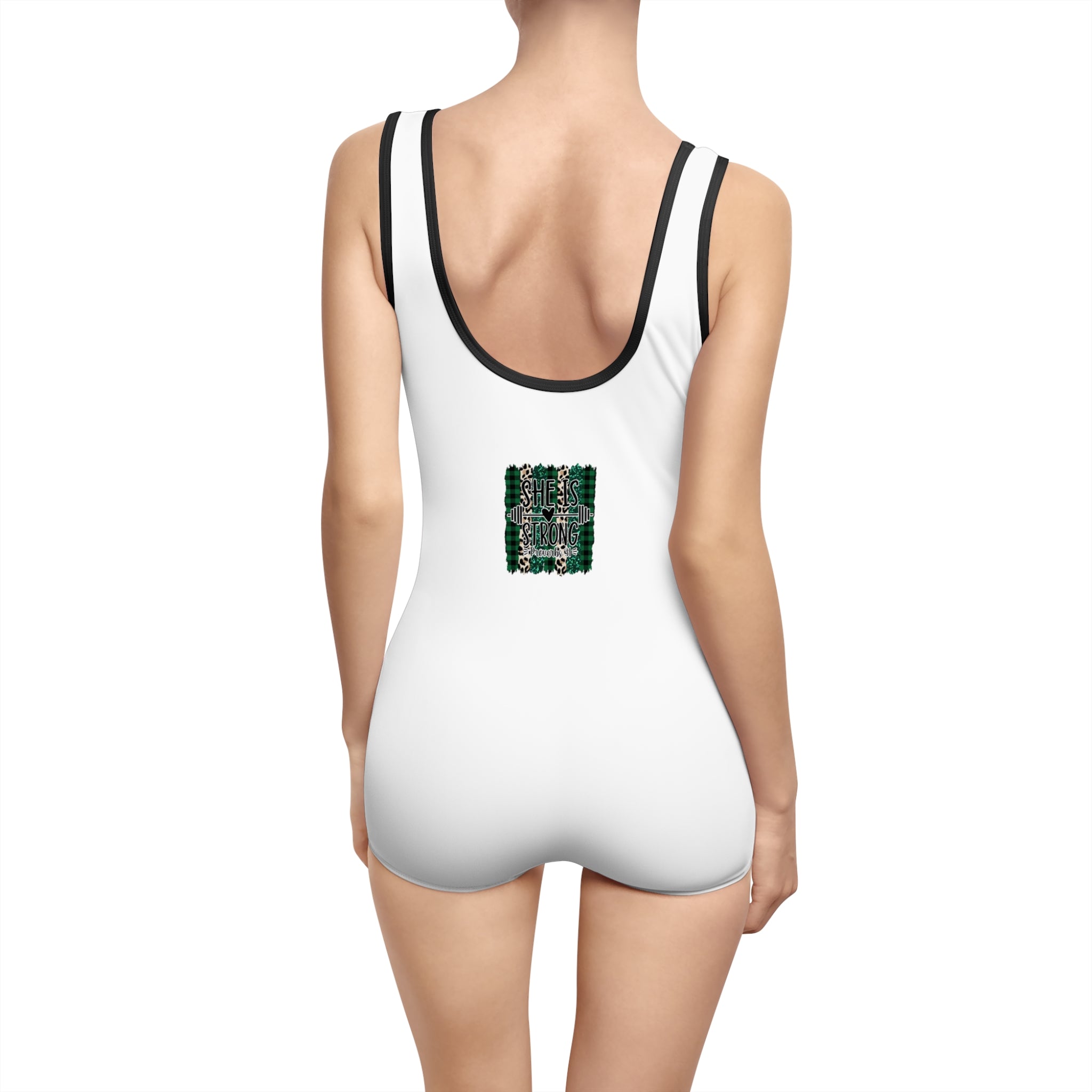 She Is Strong Proverbs 31 Woman Plaid One-Piece Swimsuit