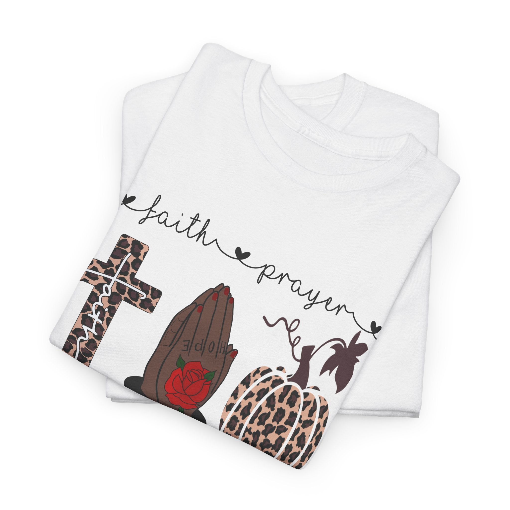Faith Prayer Pumpkin & Prayer Hands Tee — Fall Christian Graphic T-Shirt