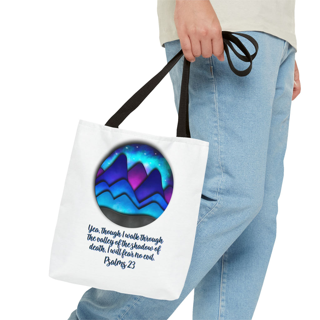 Psalm 23 Mountain Tote Bag — Inspirational Christian Scripture Tote