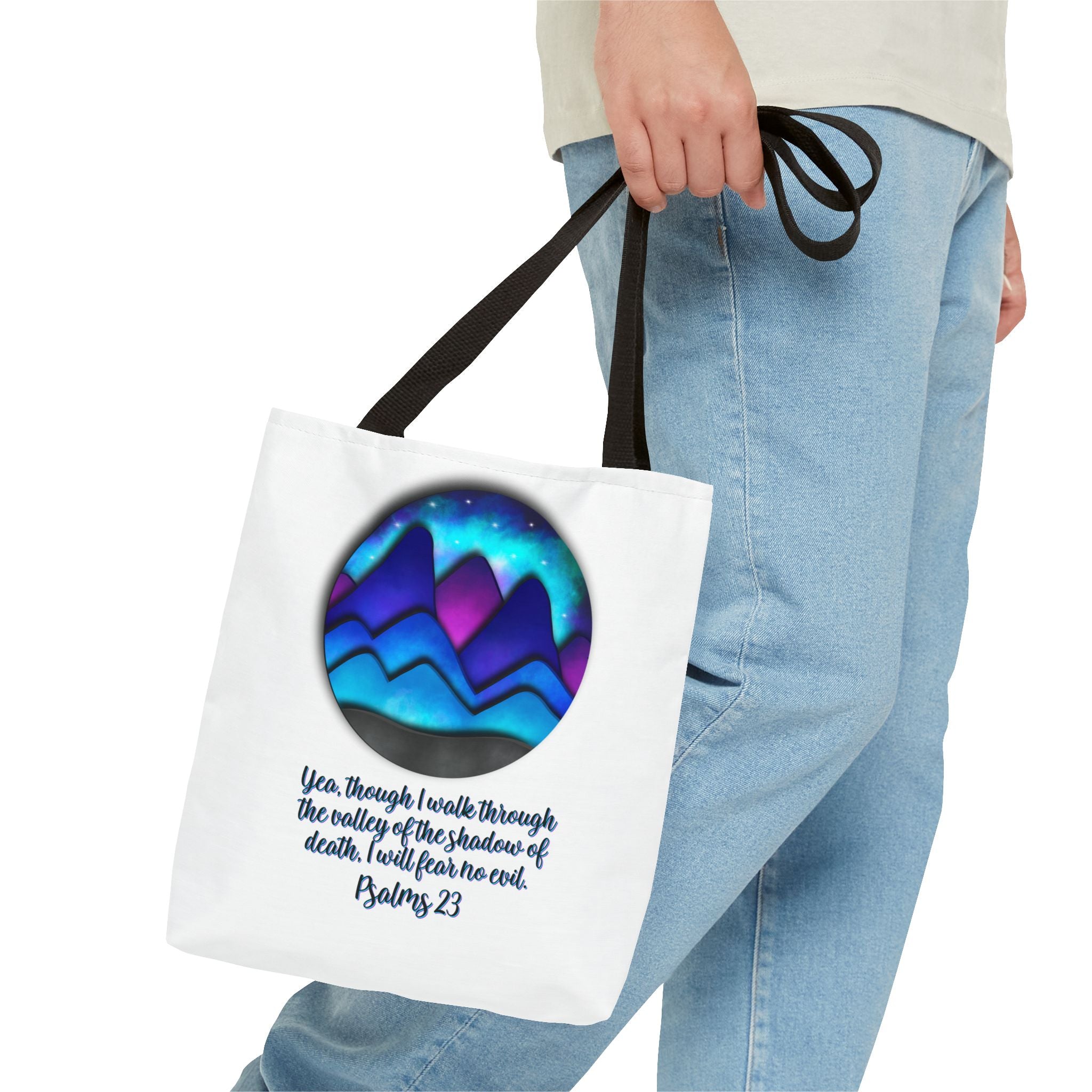 Psalm 23 Mountain Tote Bag — Inspirational Christian Scripture Tote