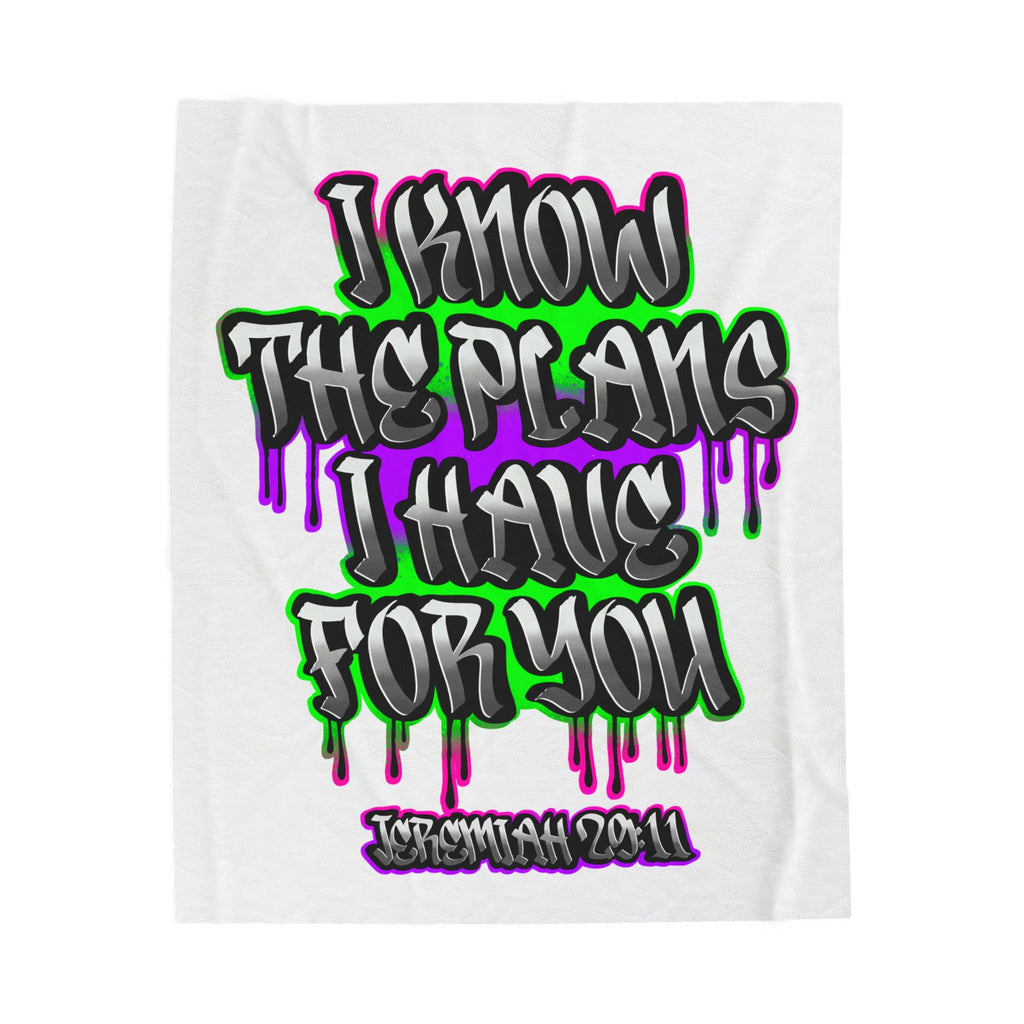 Velveteen Plush Blanket — "I Know The Plans I Have For You" Jeremiah 29:11 Inspirational Throw
