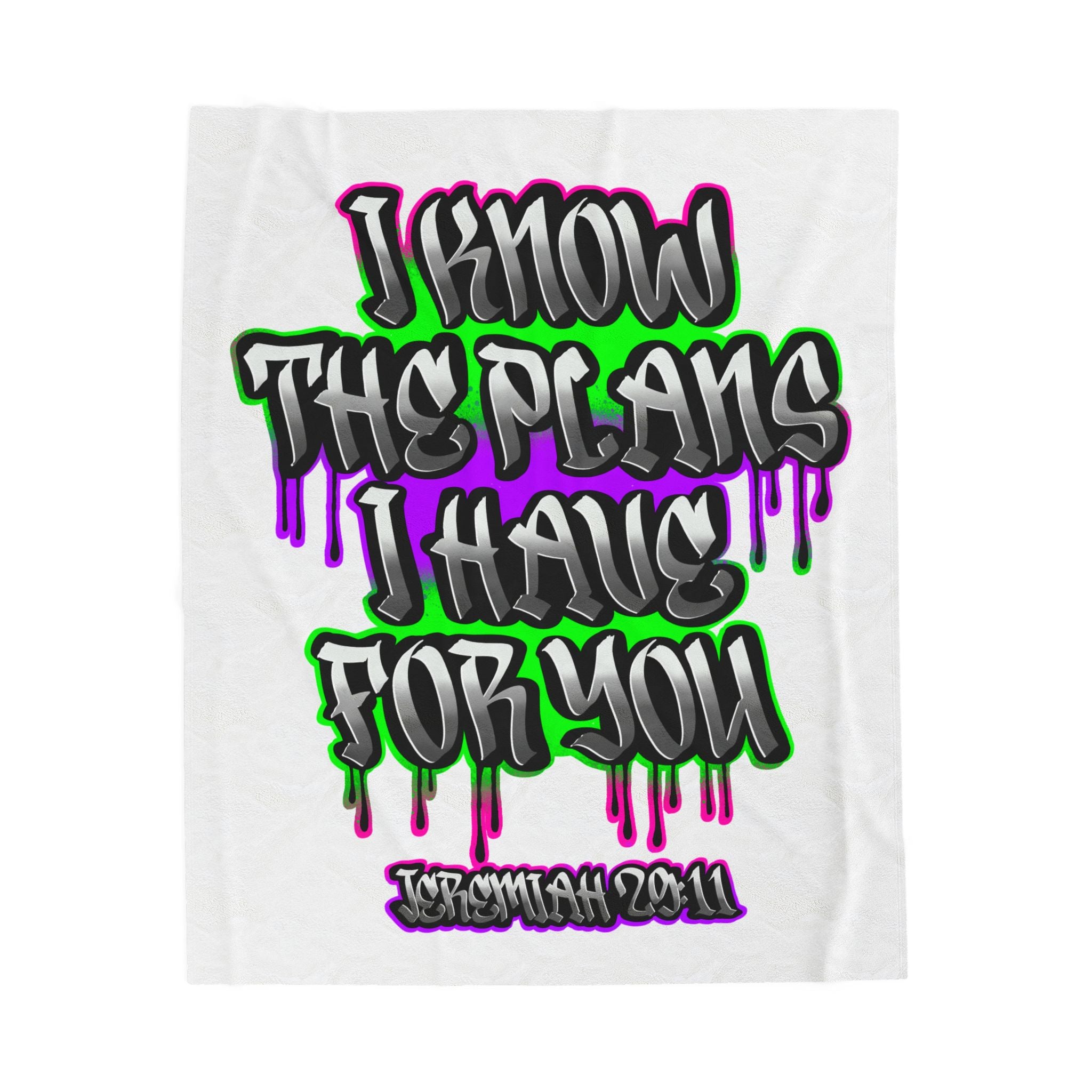 Velveteen Plush Blanket — "I Know The Plans I Have For You" Jeremiah 29:11 Inspirational Throw